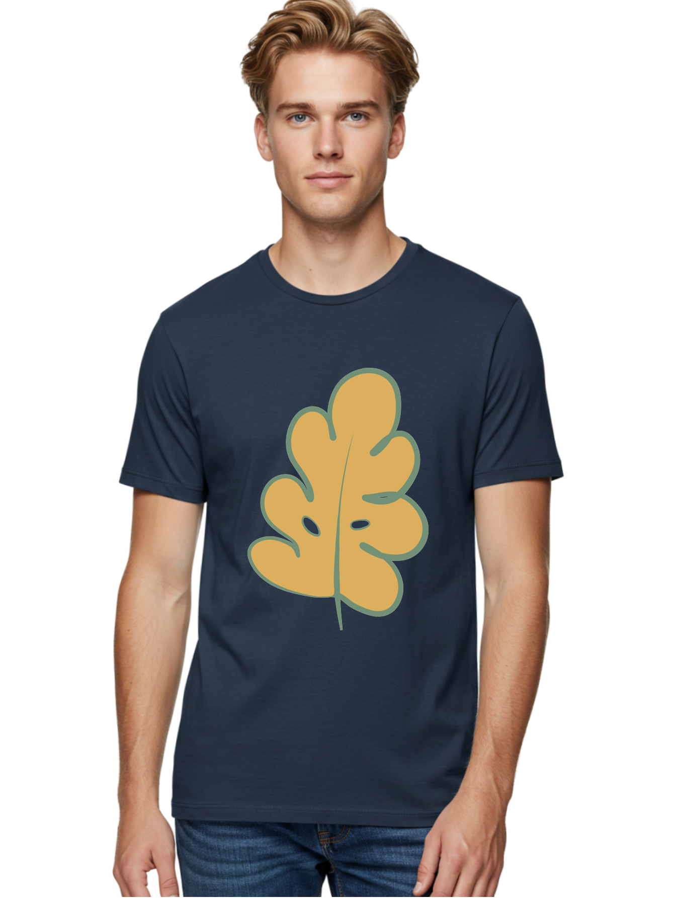 Oak-Leaf Men'S Graphic Tee, 100% Cotton, Comfortable Casual Summer Wear, Machine Washable, Oak Leaf, Cartoon Leaf, Autumn Foliage, Fall Colors, Nature Illustration, Simple Graphic, Leaf Design, Orange Leaf Aae034