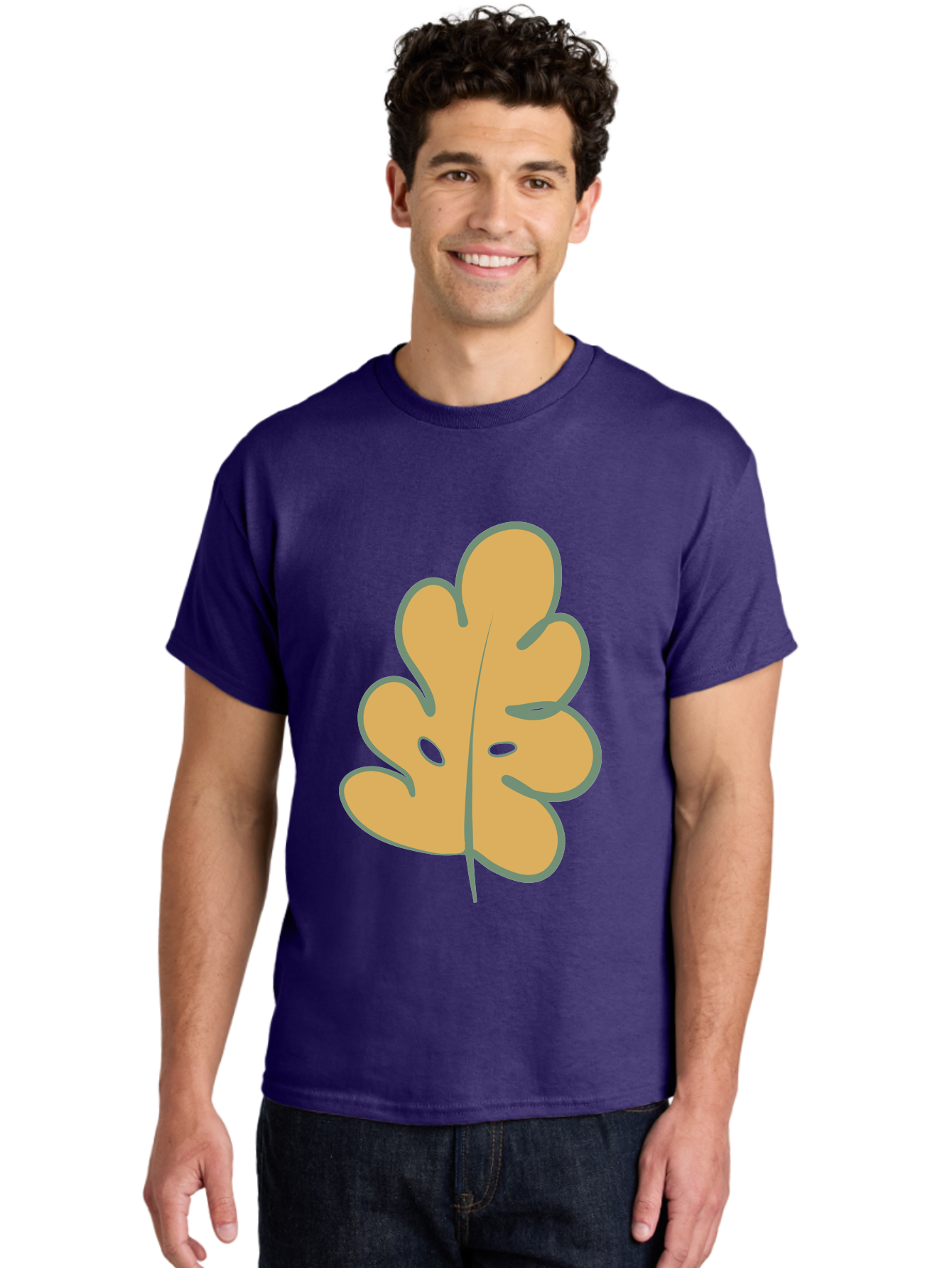 Oak-Leaf Men'S Graphic Tee, 100% Cotton, Comfortable Casual Summer Wear, Machine Washable, Oak Leaf, Cartoon Leaf, Autumn Foliage, Fall Colors, Nature Illustration, Simple Graphic, Leaf Design, Orange Leaf Aae034