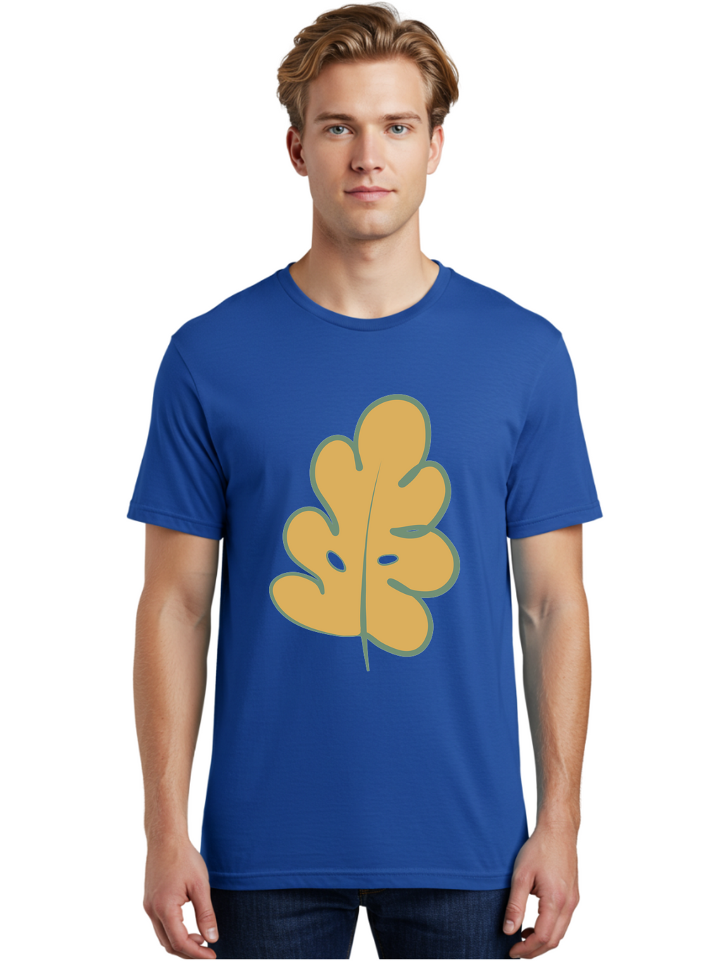 Oak-Leaf Men'S Graphic Tee, 100% Cotton, Comfortable Casual Summer Wear, Machine Washable, Oak Leaf, Cartoon Leaf, Autumn Foliage, Fall Colors, Nature Illustration, Simple Graphic, Leaf Design, Orange Leaf Aae034