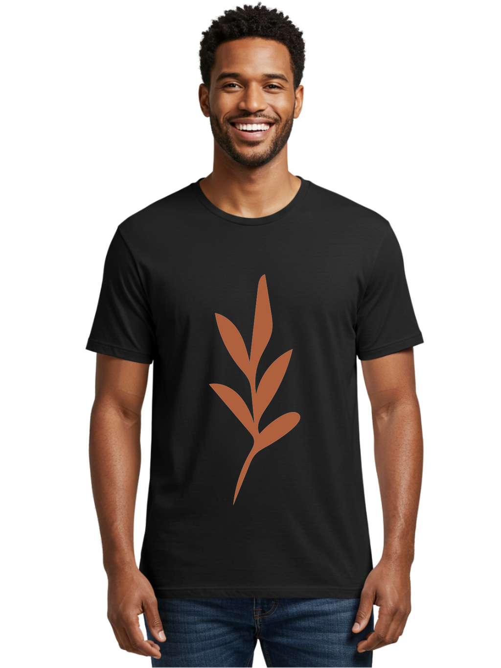 Olive-Branch Men'S Graphic Tee, 100% Cotton, Comfortable Casual Summer Wear, Machine Washable, Red Leaves, Leafy Branch, Minimalist Design, Simple Graphics, Red Foliage, Leaf Silhouette, Natural Elements, Graphic Art Aae035