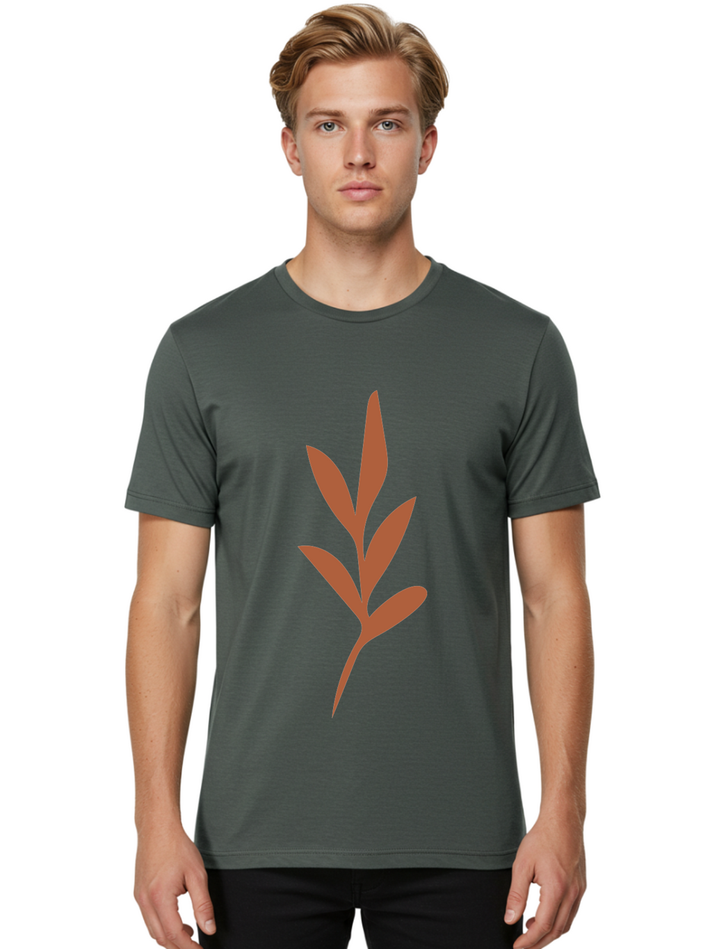 Olive-Branch Men'S Graphic Tee, 100% Cotton, Comfortable Casual Summer Wear, Machine Washable, Red Leaves, Leafy Branch, Minimalist Design, Simple Graphics, Red Foliage, Leaf Silhouette, Natural Elements, Graphic Art Aae035