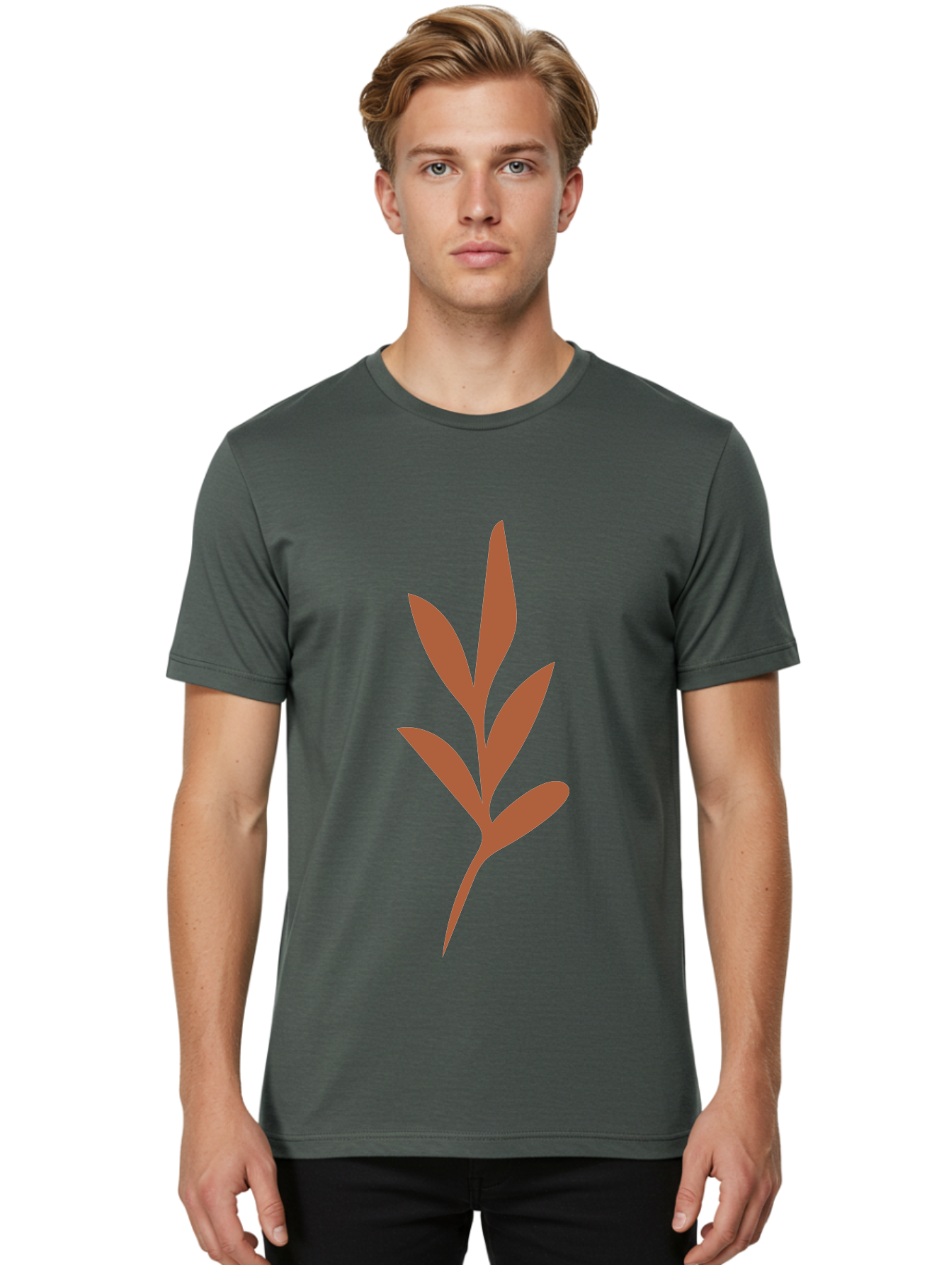 Olive-Branch Men'S Graphic Tee, 100% Cotton, Comfortable Casual Summer Wear, Machine Washable, Red Leaves, Leafy Branch, Minimalist Design, Simple Graphics, Red Foliage, Leaf Silhouette, Natural Elements, Graphic Art Aae035