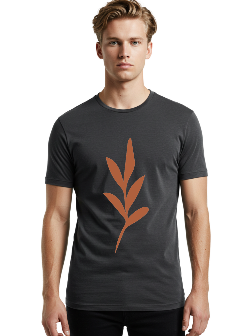 Olive-Branch Men'S Graphic Tee, 100% Cotton, Comfortable Casual Summer Wear, Machine Washable, Red Leaves, Leafy Branch, Minimalist Design, Simple Graphics, Red Foliage, Leaf Silhouette, Natural Elements, Graphic Art Aae035