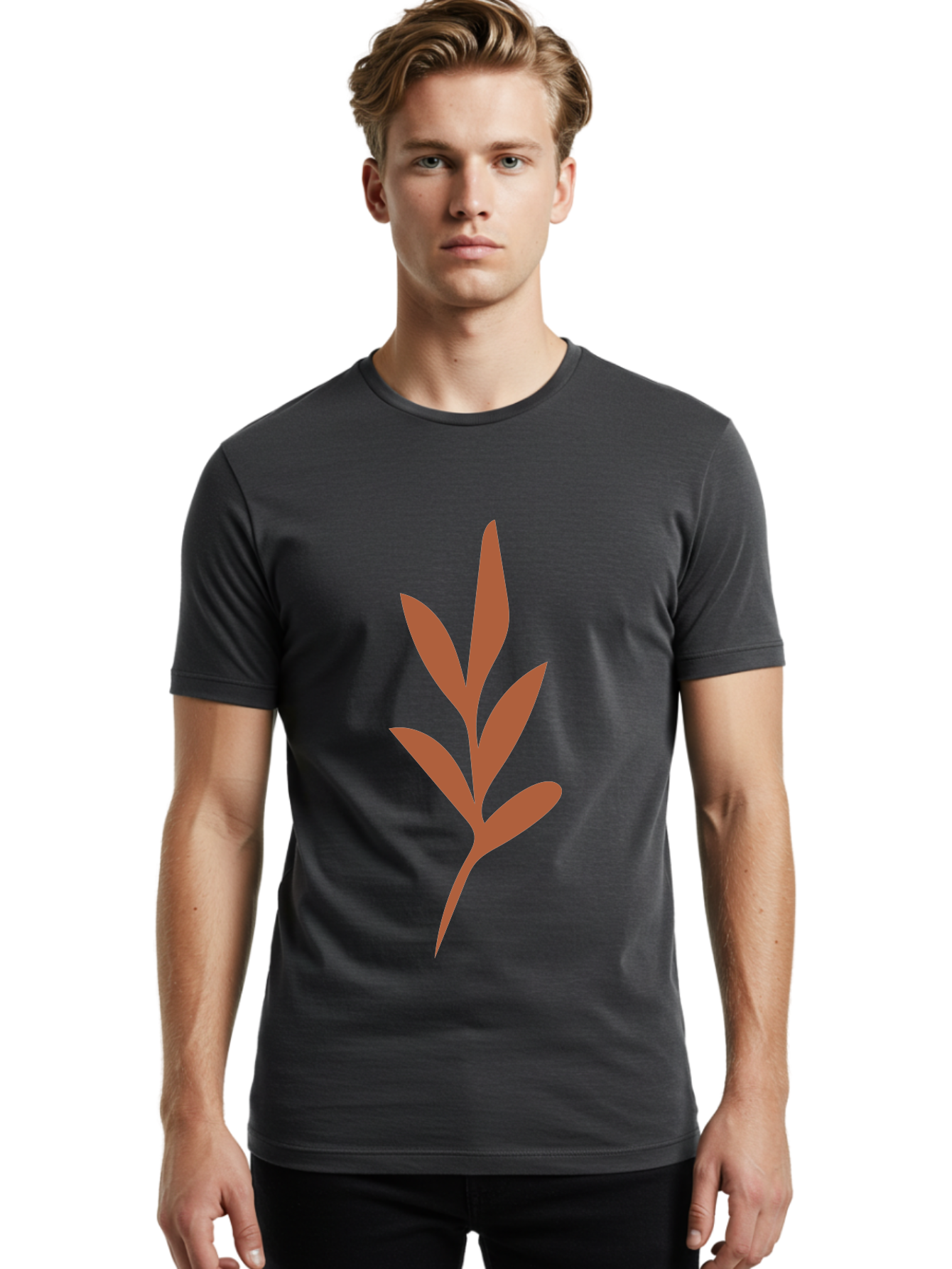 Olive-Branch Men'S Graphic Tee, 100% Cotton, Comfortable Casual Summer Wear, Machine Washable, Red Leaves, Leafy Branch, Minimalist Design, Simple Graphics, Red Foliage, Leaf Silhouette, Natural Elements, Graphic Art Aae035