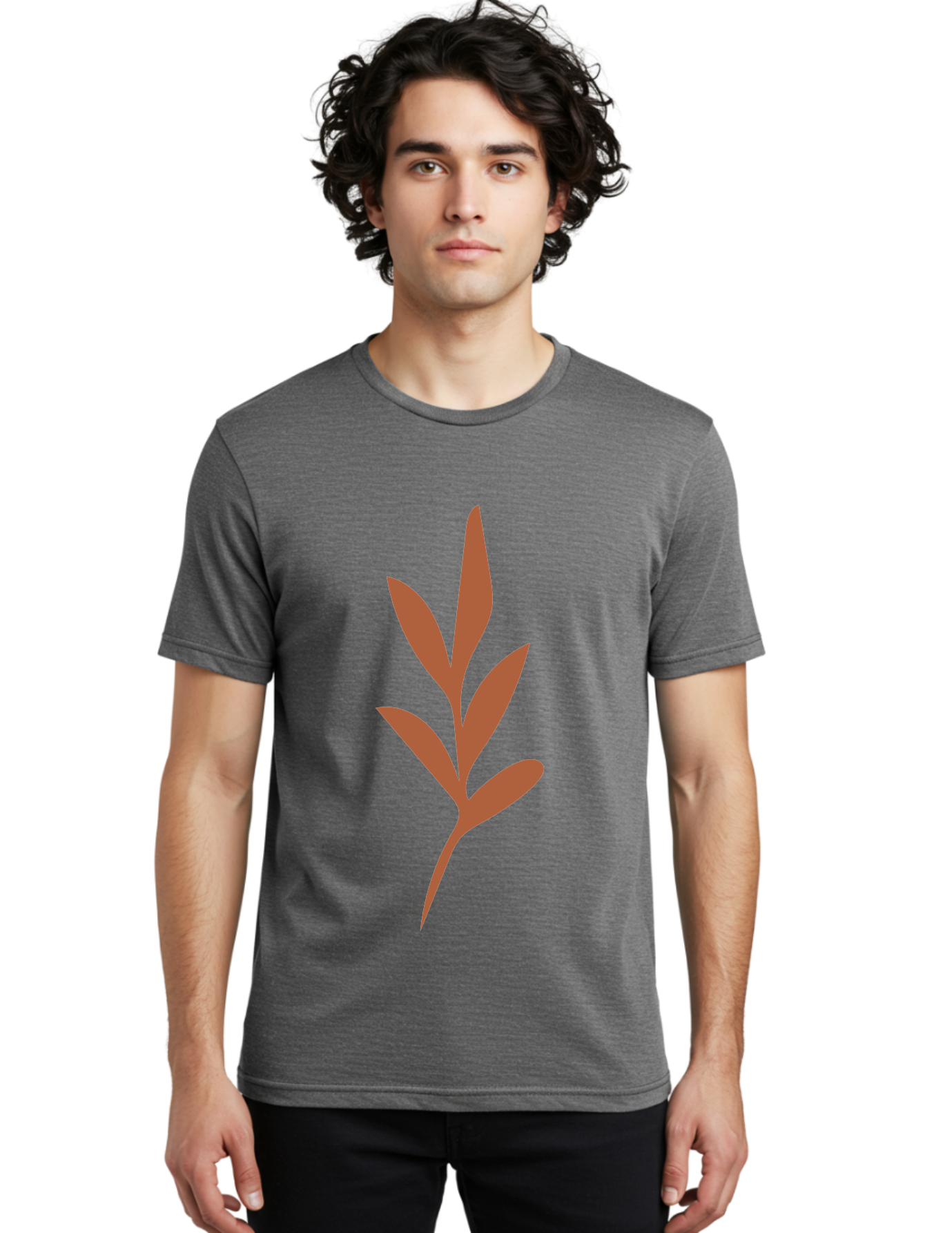Olive-Branch Men'S Graphic Tee, 100% Cotton, Comfortable Casual Summer Wear, Machine Washable, Red Leaves, Leafy Branch, Minimalist Design, Simple Graphics, Red Foliage, Leaf Silhouette, Natural Elements, Graphic Art Aae035