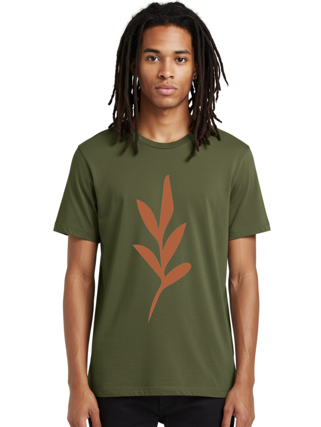 Olive-Branch Men'S Graphic Tee, 100% Cotton, Comfortable Casual Summer Wear, Machine Washable, Red Leaves, Leafy Branch, Minimalist Design, Simple Graphics, Red Foliage, Leaf Silhouette, Natural Elements, Graphic Art Aae035