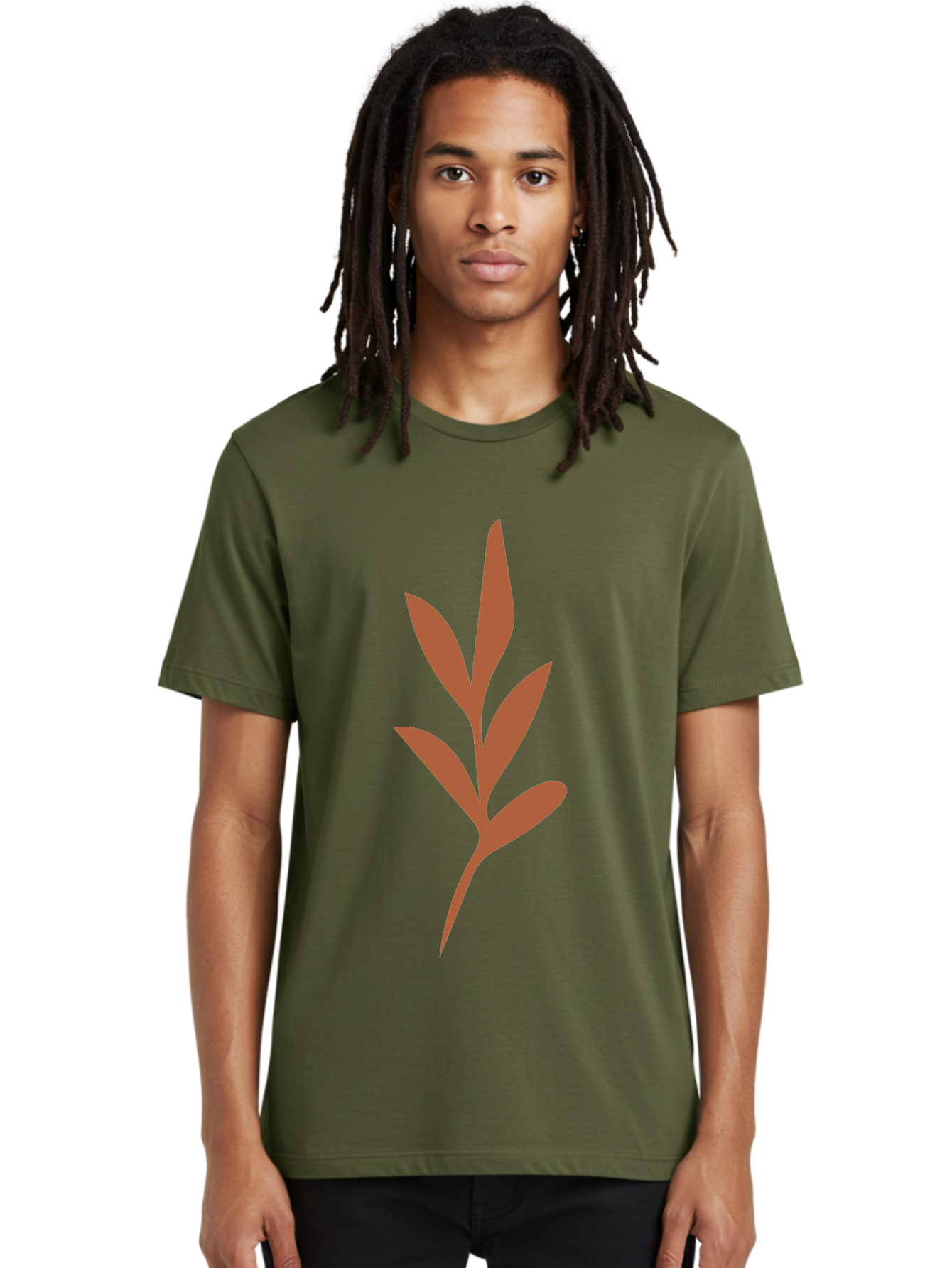 Olive-Branch Men'S Graphic Tee, 100% Cotton, Comfortable Casual Summer Wear, Machine Washable, Red Leaves, Leafy Branch, Minimalist Design, Simple Graphics, Red Foliage, Leaf Silhouette, Natural Elements, Graphic Art Aae035