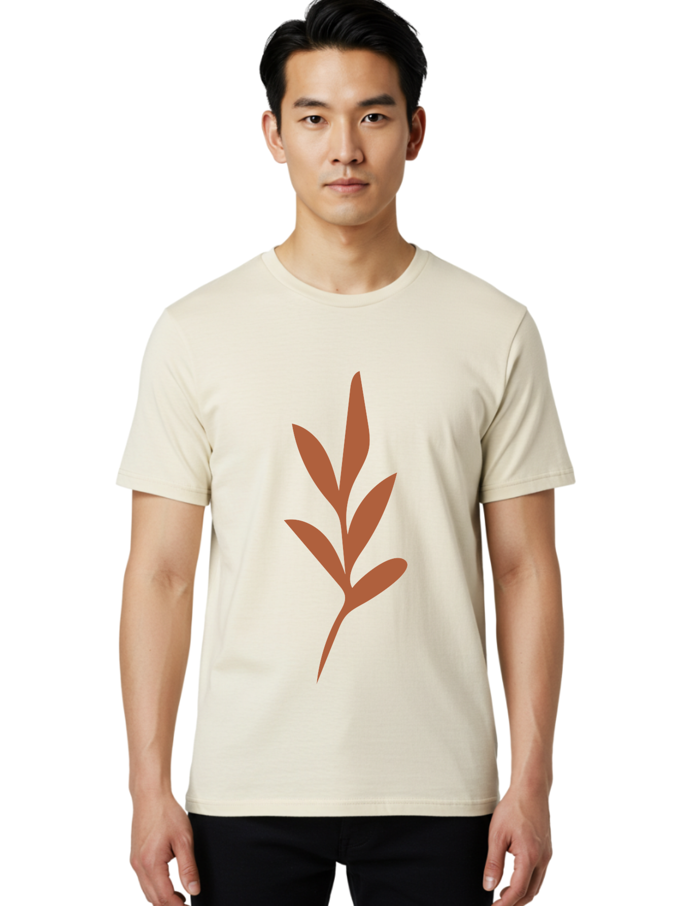 Olive-Branch Men'S Graphic Tee, 100% Cotton, Comfortable Casual Summer Wear, Machine Washable, Red Leaves, Leafy Branch, Minimalist Design, Simple Graphics, Red Foliage, Leaf Silhouette, Natural Elements, Graphic Art Aae035