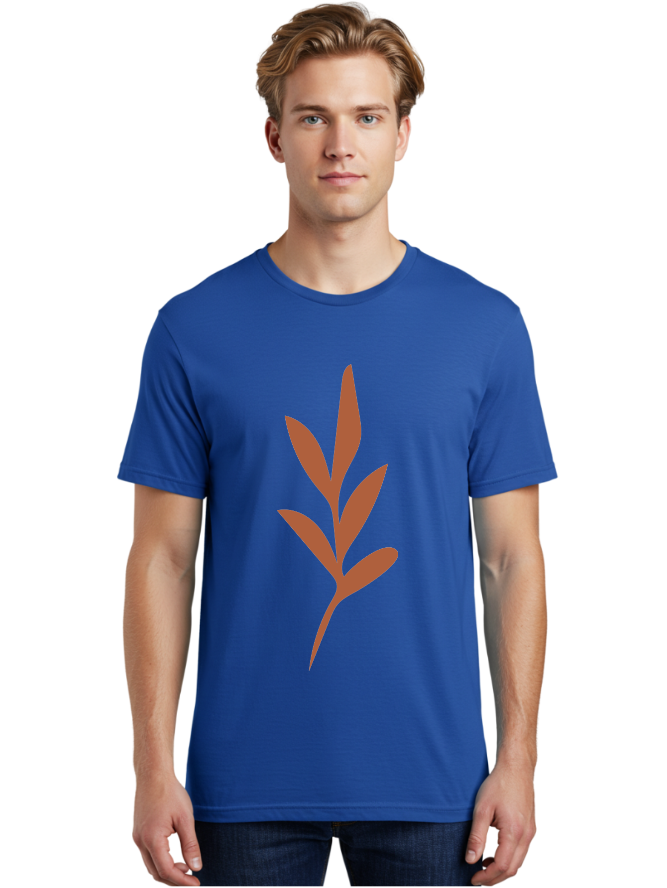 Olive-Branch Men'S Graphic Tee, 100% Cotton, Comfortable Casual Summer Wear, Machine Washable, Red Leaves, Leafy Branch, Minimalist Design, Simple Graphics, Red Foliage, Leaf Silhouette, Natural Elements, Graphic Art Aae035