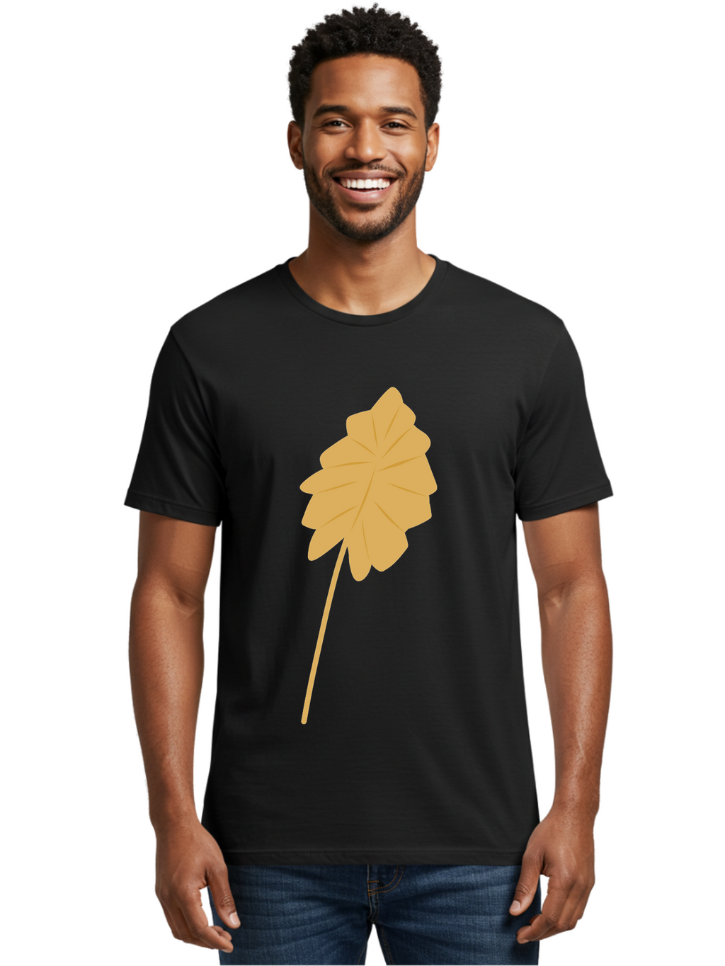 Orange-Leaf Men'S Graphic Tee, 100% Cotton, Comfortable Casual Summer Wear, Machine Washable, Golden Leaf, Simple Design, Autumn Symbol, Nature Icon, Vibrant Yellow, Leaf Illustration, Digital Art Aae036