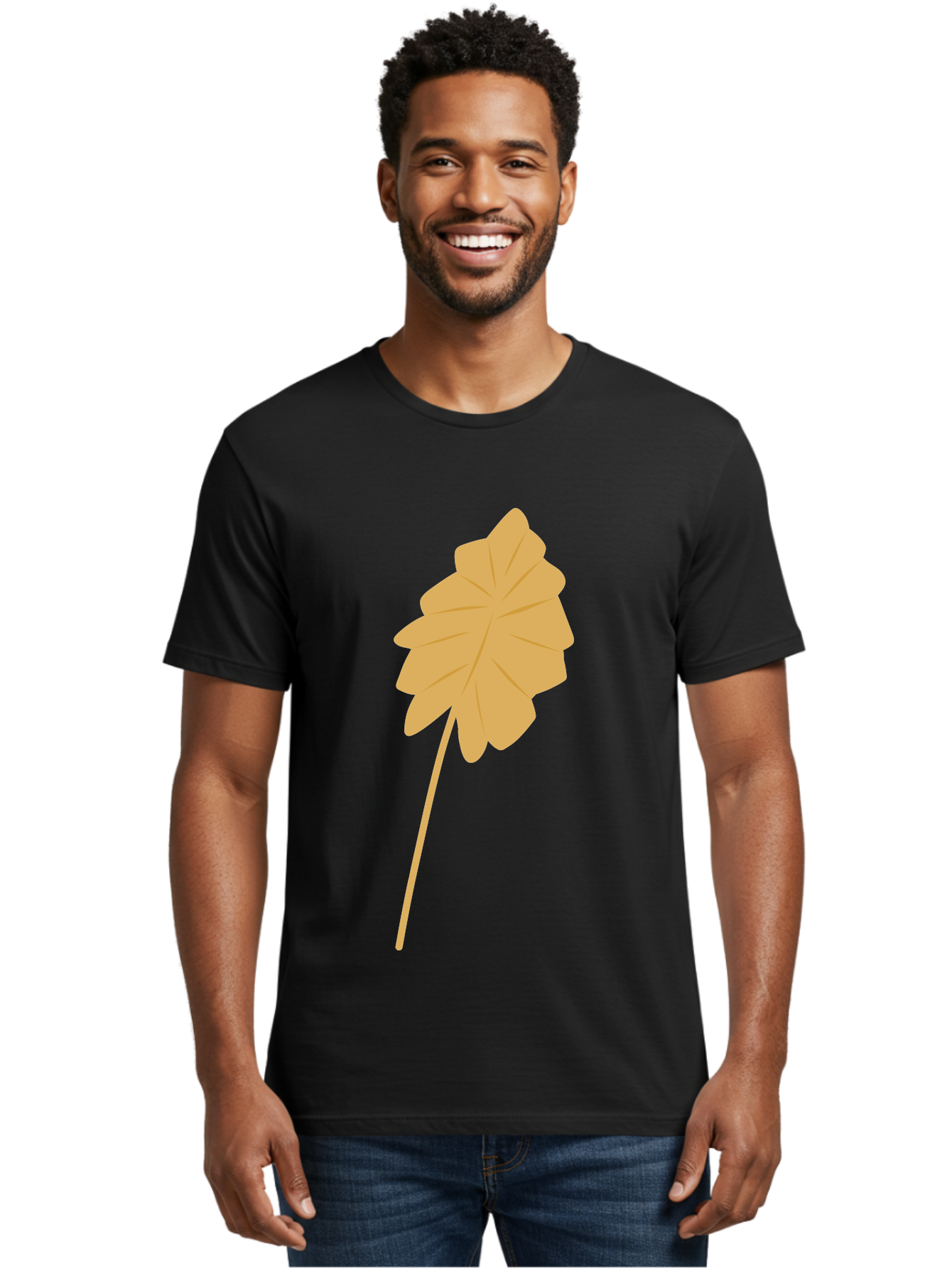 Orange-Leaf Men'S Graphic Tee, 100% Cotton, Comfortable Casual Summer Wear, Machine Washable, Golden Leaf, Simple Design, Autumn Symbol, Nature Icon, Vibrant Yellow, Leaf Illustration, Digital Art Aae036