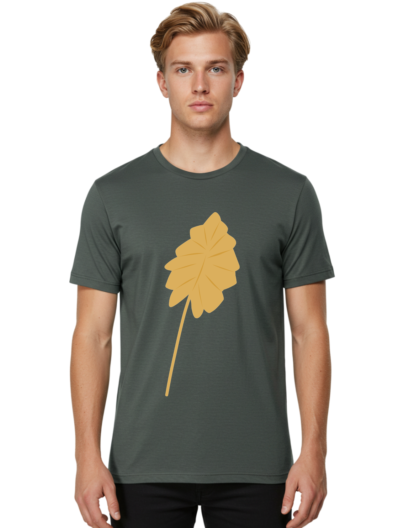 Orange-Leaf Men'S Graphic Tee, 100% Cotton, Comfortable Casual Summer Wear, Machine Washable, Golden Leaf, Simple Design, Autumn Symbol, Nature Icon, Vibrant Yellow, Leaf Illustration, Digital Art Aae036