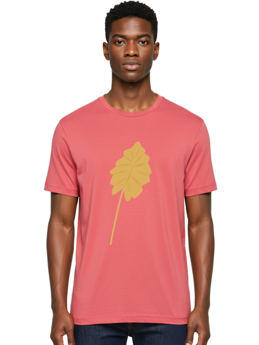 Orange-Leaf Men'S Graphic Tee, 100% Cotton, Comfortable Casual Summer Wear, Machine Washable, Golden Leaf, Simple Design, Autumn Symbol, Nature Icon, Vibrant Yellow, Leaf Illustration, Digital Art Aae036