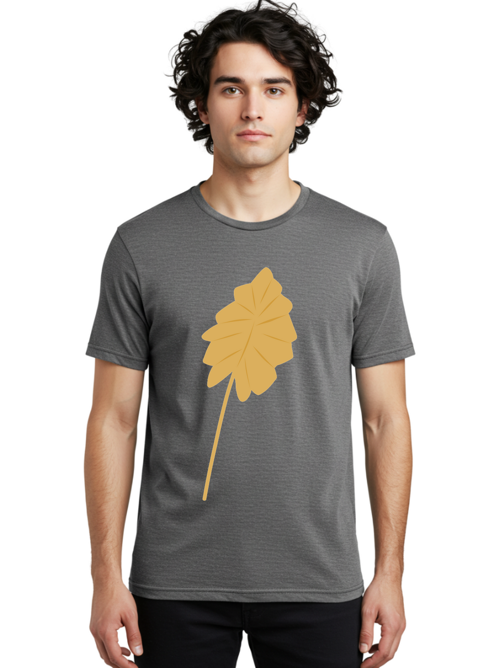 Orange-Leaf Men'S Graphic Tee, 100% Cotton, Comfortable Casual Summer Wear, Machine Washable, Golden Leaf, Simple Design, Autumn Symbol, Nature Icon, Vibrant Yellow, Leaf Illustration, Digital Art Aae036