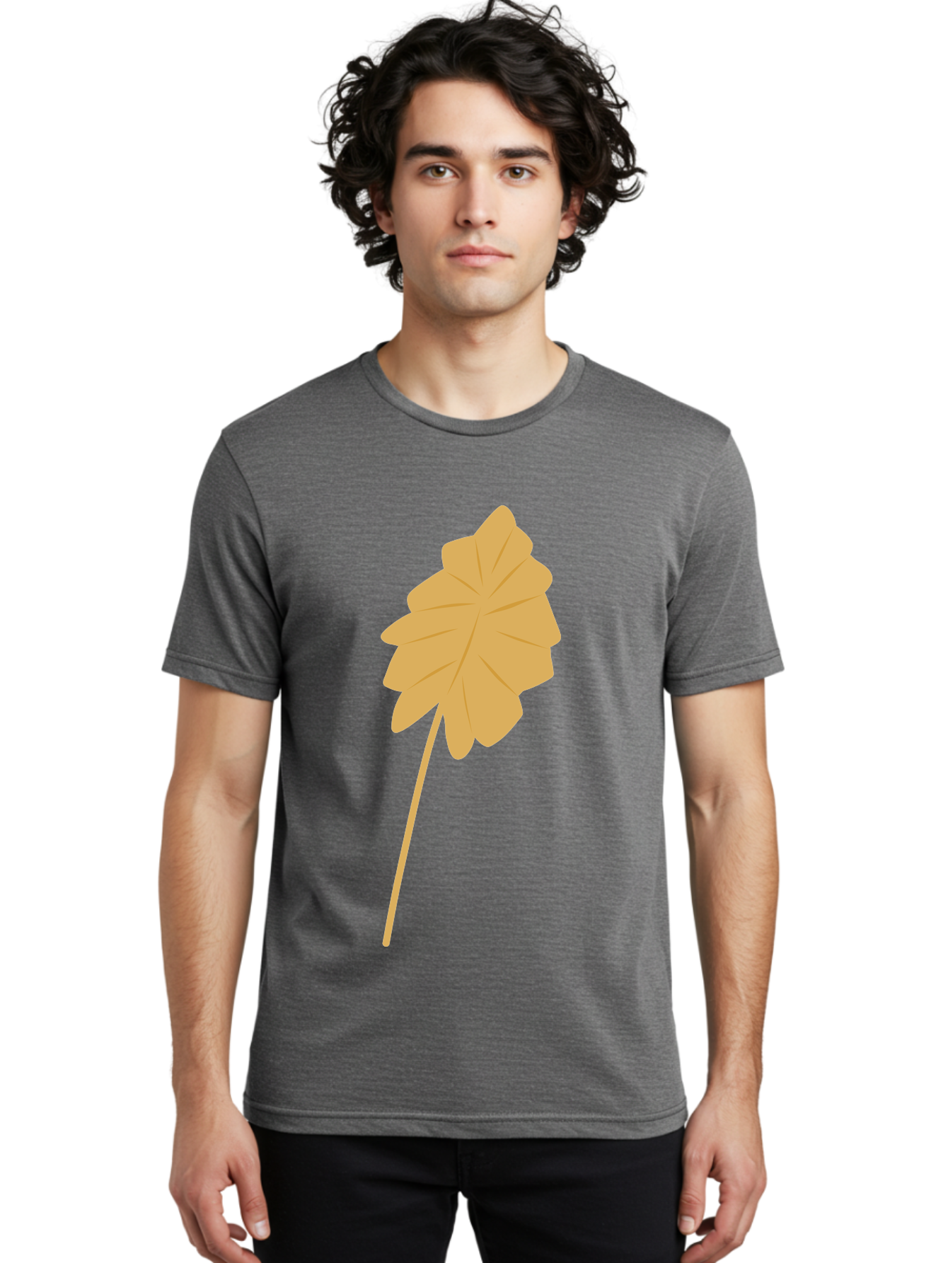 Orange-Leaf Men'S Graphic Tee, 100% Cotton, Comfortable Casual Summer Wear, Machine Washable, Golden Leaf, Simple Design, Autumn Symbol, Nature Icon, Vibrant Yellow, Leaf Illustration, Digital Art Aae036