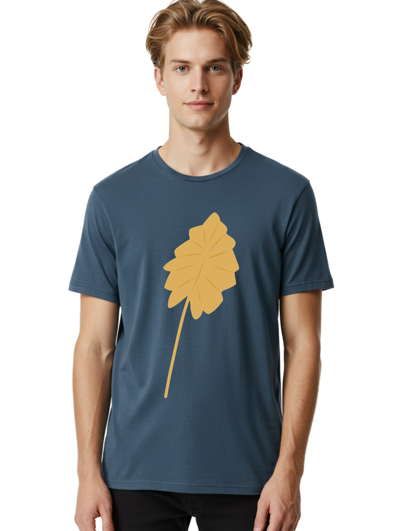 Orange-Leaf Men'S Graphic Tee, 100% Cotton, Comfortable Casual Summer Wear, Machine Washable, Golden Leaf, Simple Design, Autumn Symbol, Nature Icon, Vibrant Yellow, Leaf Illustration, Digital Art Aae036