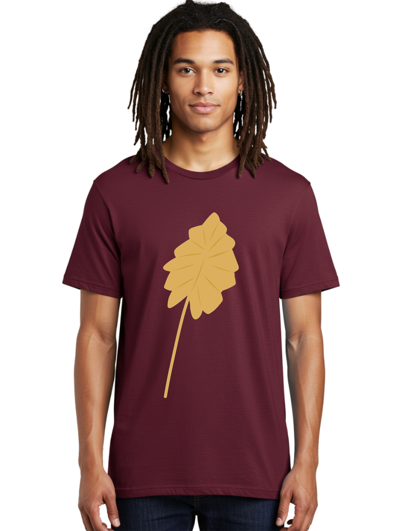 Orange-Leaf Men'S Graphic Tee, 100% Cotton, Comfortable Casual Summer Wear, Machine Washable, Golden Leaf, Simple Design, Autumn Symbol, Nature Icon, Vibrant Yellow, Leaf Illustration, Digital Art Aae036