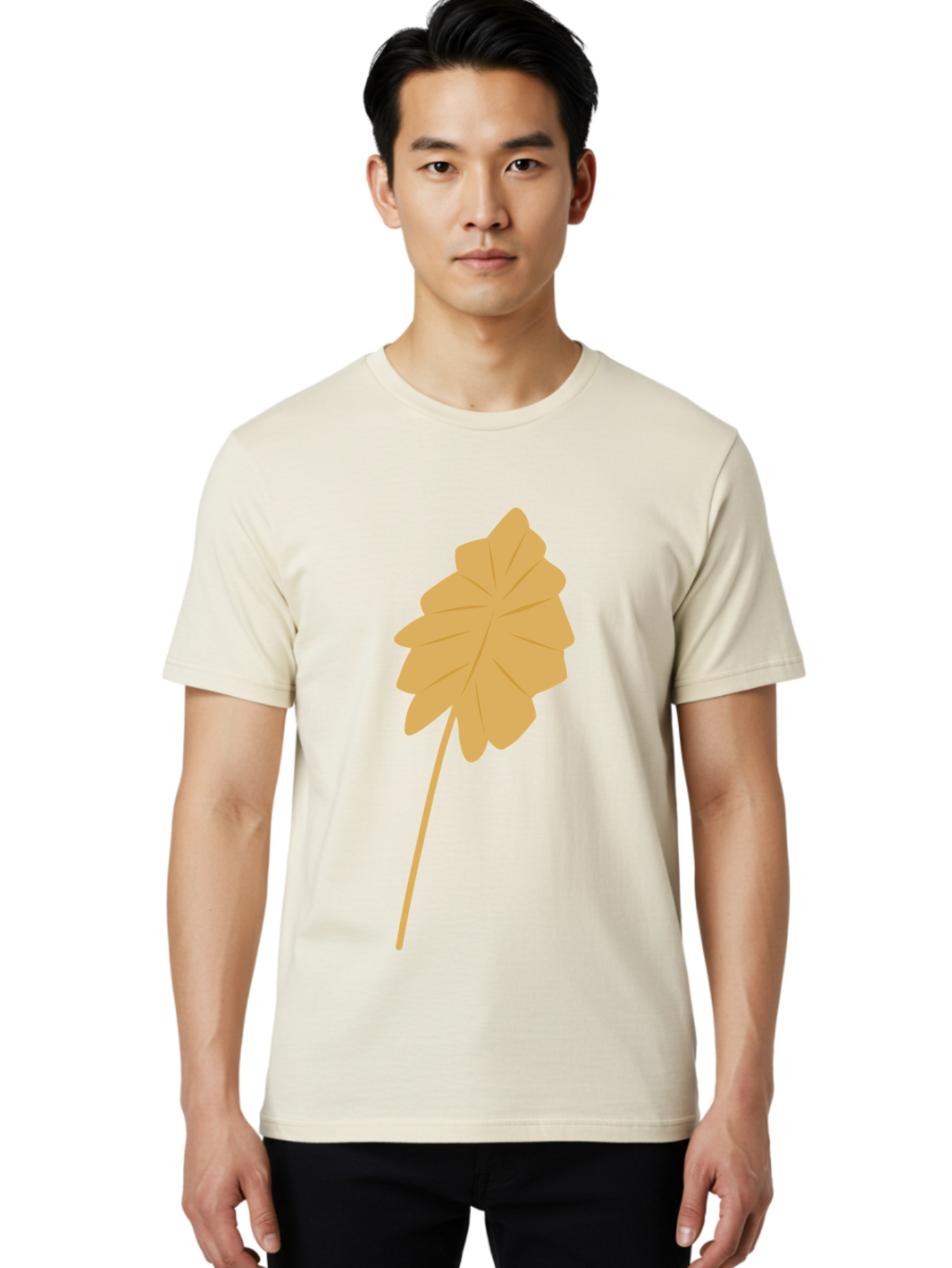 Orange-Leaf Men'S Graphic Tee, 100% Cotton, Comfortable Casual Summer Wear, Machine Washable, Golden Leaf, Simple Design, Autumn Symbol, Nature Icon, Vibrant Yellow, Leaf Illustration, Digital Art Aae036