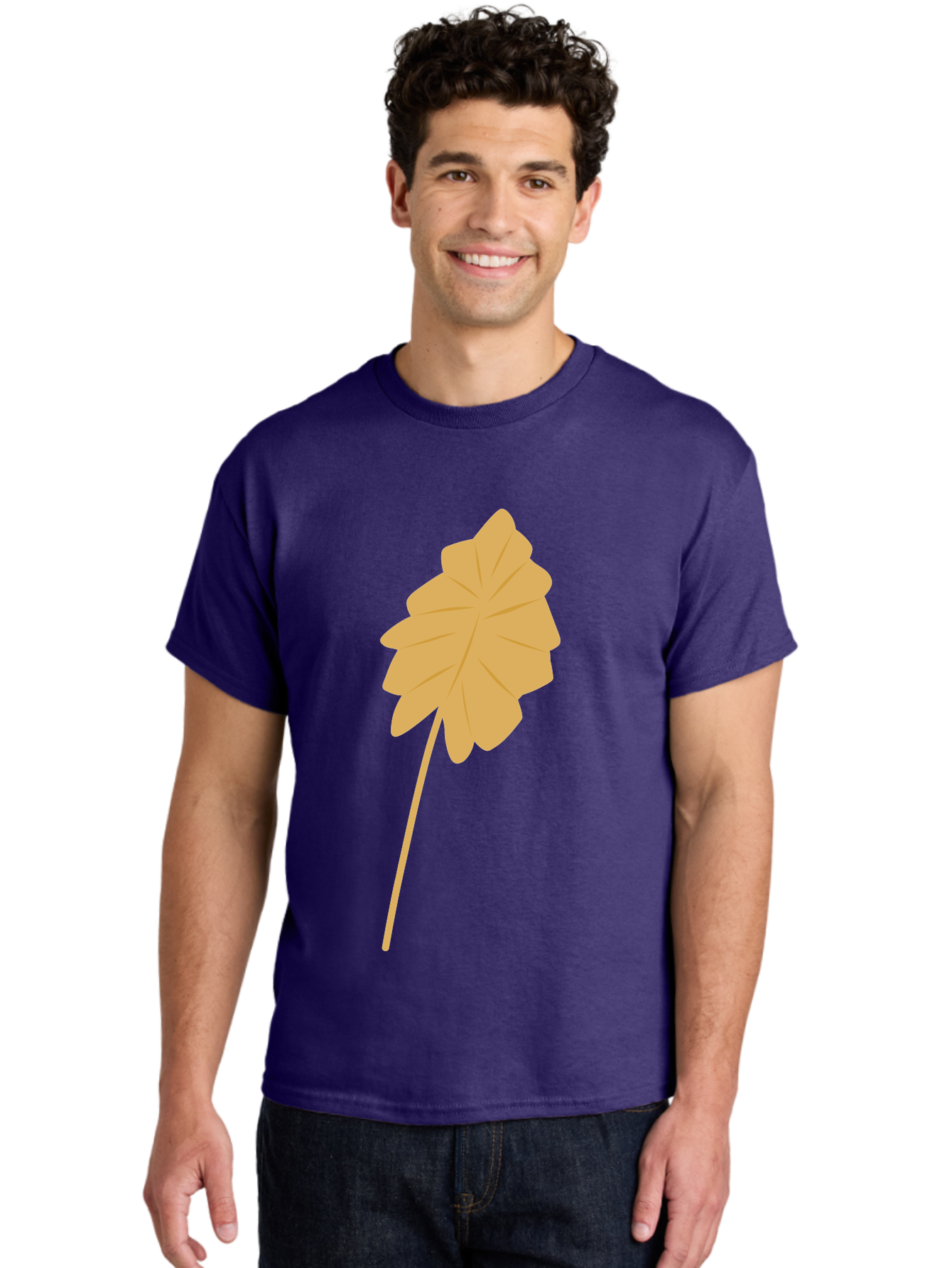 Orange-Leaf Men'S Graphic Tee, 100% Cotton, Comfortable Casual Summer Wear, Machine Washable, Golden Leaf, Simple Design, Autumn Symbol, Nature Icon, Vibrant Yellow, Leaf Illustration, Digital Art Aae036