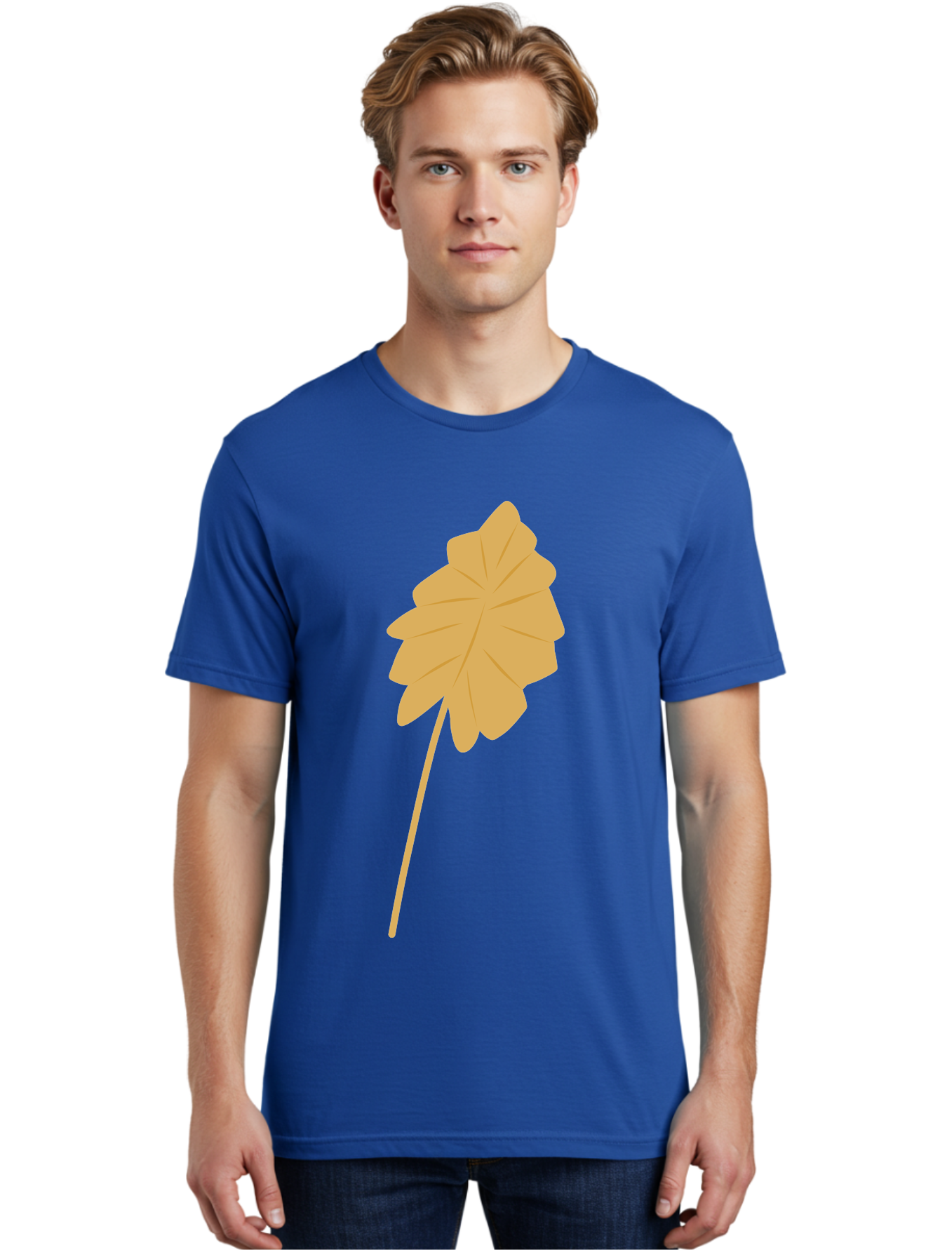 Orange-Leaf Men'S Graphic Tee, 100% Cotton, Comfortable Casual Summer Wear, Machine Washable, Golden Leaf, Simple Design, Autumn Symbol, Nature Icon, Vibrant Yellow, Leaf Illustration, Digital Art Aae036
