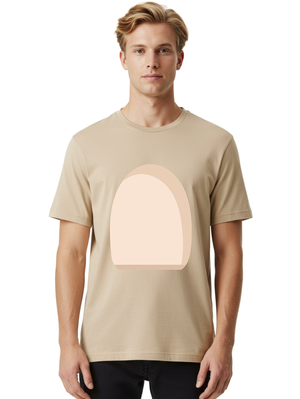 Oval-Shape-2 Men'S Graphic Tee, 100% Cotton, Comfortable Casual Summer Wear, Machine Washable, Oval Shape, Egg Shape, Simple Design, Minimalist Art, Beige Color, Soft Graphics, Abstract Form, Digital Illustration Aae038