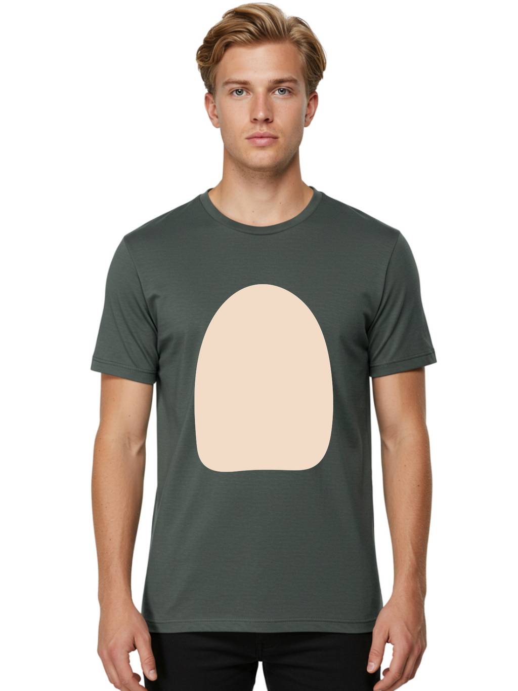 Oval-Shape Men'S Graphic Tee, 100% Cotton, Comfortable Casual Summer Wear, Machine Washable, Beige Shape, Rounded Edges, Minimalist Design, Simple Graphic, Abstract Shape, Soft Color, Clean Lines, Modern Aesthetic Aae039