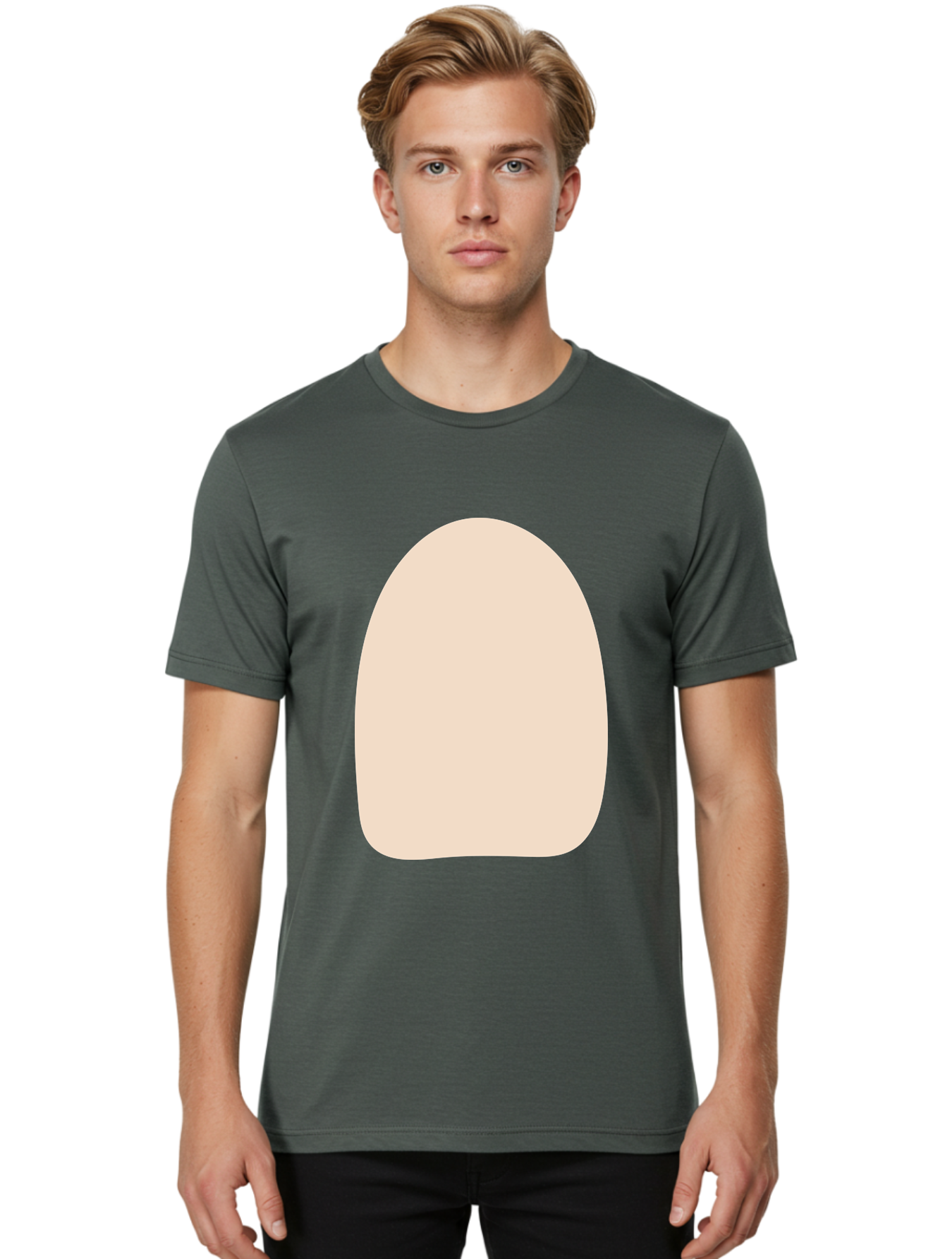 Oval-Shape Men'S Graphic Tee, 100% Cotton, Comfortable Casual Summer Wear, Machine Washable, Beige Shape, Rounded Edges, Minimalist Design, Simple Graphic, Abstract Shape, Soft Color, Clean Lines, Modern Aesthetic Aae039