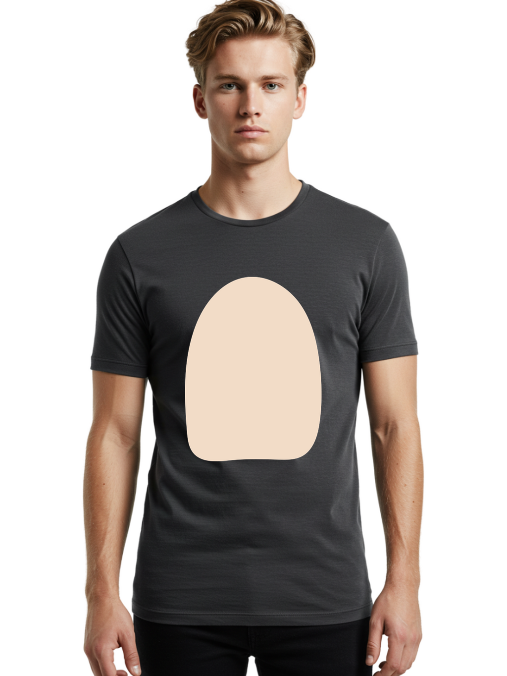 Oval-Shape Men'S Graphic Tee, 100% Cotton, Comfortable Casual Summer Wear, Machine Washable, Beige Shape, Rounded Edges, Minimalist Design, Simple Graphic, Abstract Shape, Soft Color, Clean Lines, Modern Aesthetic Aae039