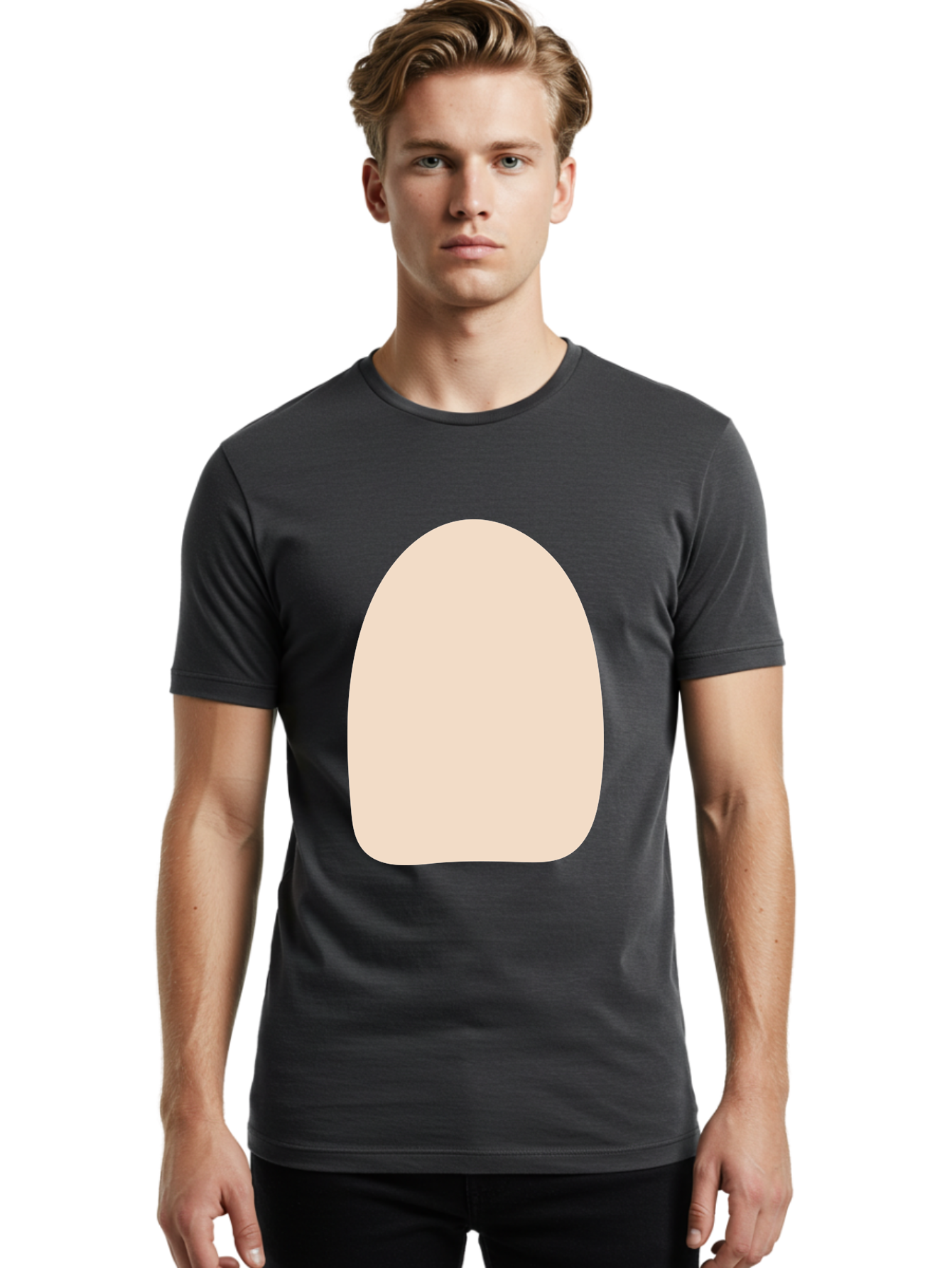 Oval-Shape Men'S Graphic Tee, 100% Cotton, Comfortable Casual Summer Wear, Machine Washable, Beige Shape, Rounded Edges, Minimalist Design, Simple Graphic, Abstract Shape, Soft Color, Clean Lines, Modern Aesthetic Aae039