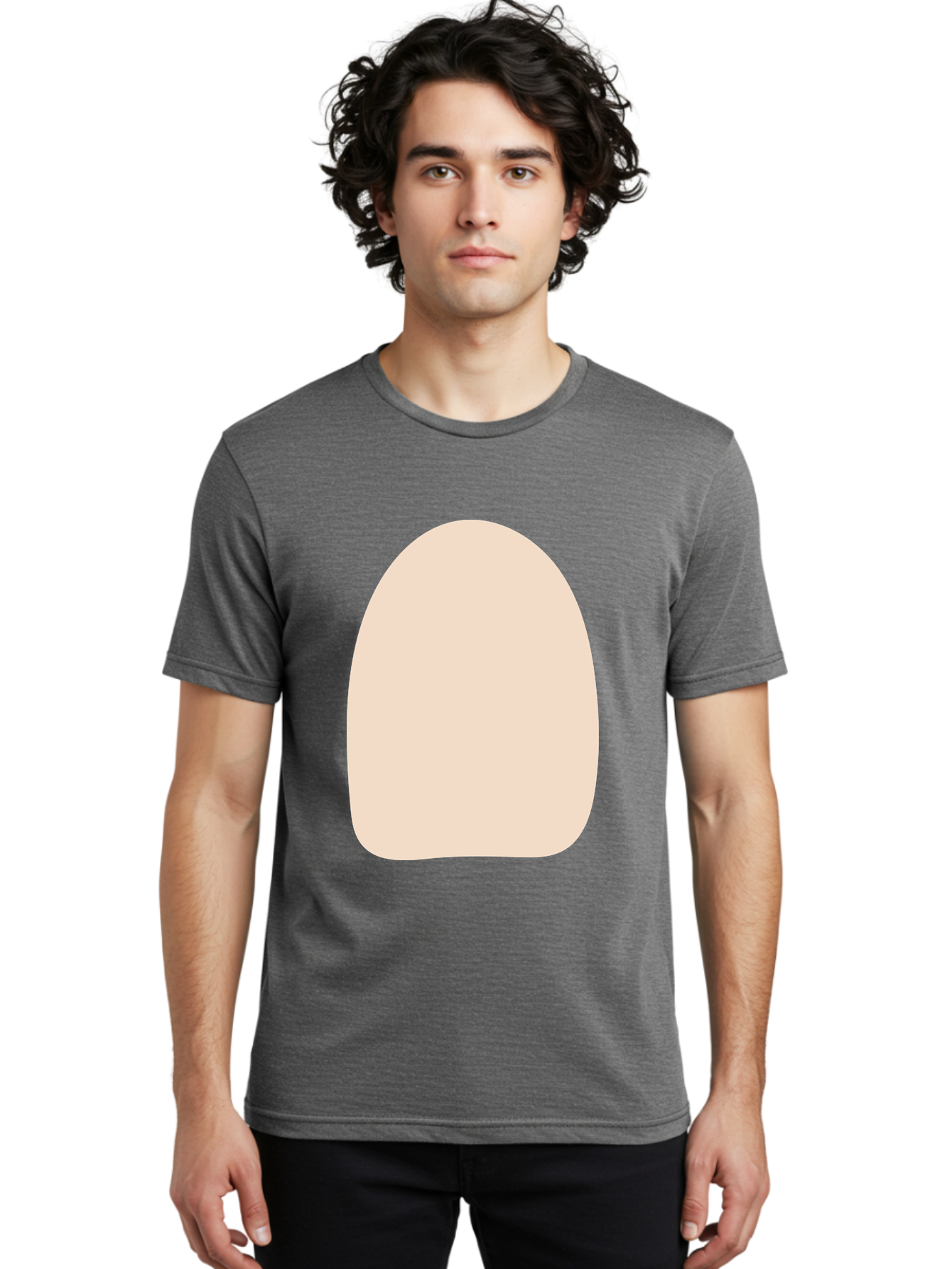 Oval-Shape Men'S Graphic Tee, 100% Cotton, Comfortable Casual Summer Wear, Machine Washable, Beige Shape, Rounded Edges, Minimalist Design, Simple Graphic, Abstract Shape, Soft Color, Clean Lines, Modern Aesthetic Aae039