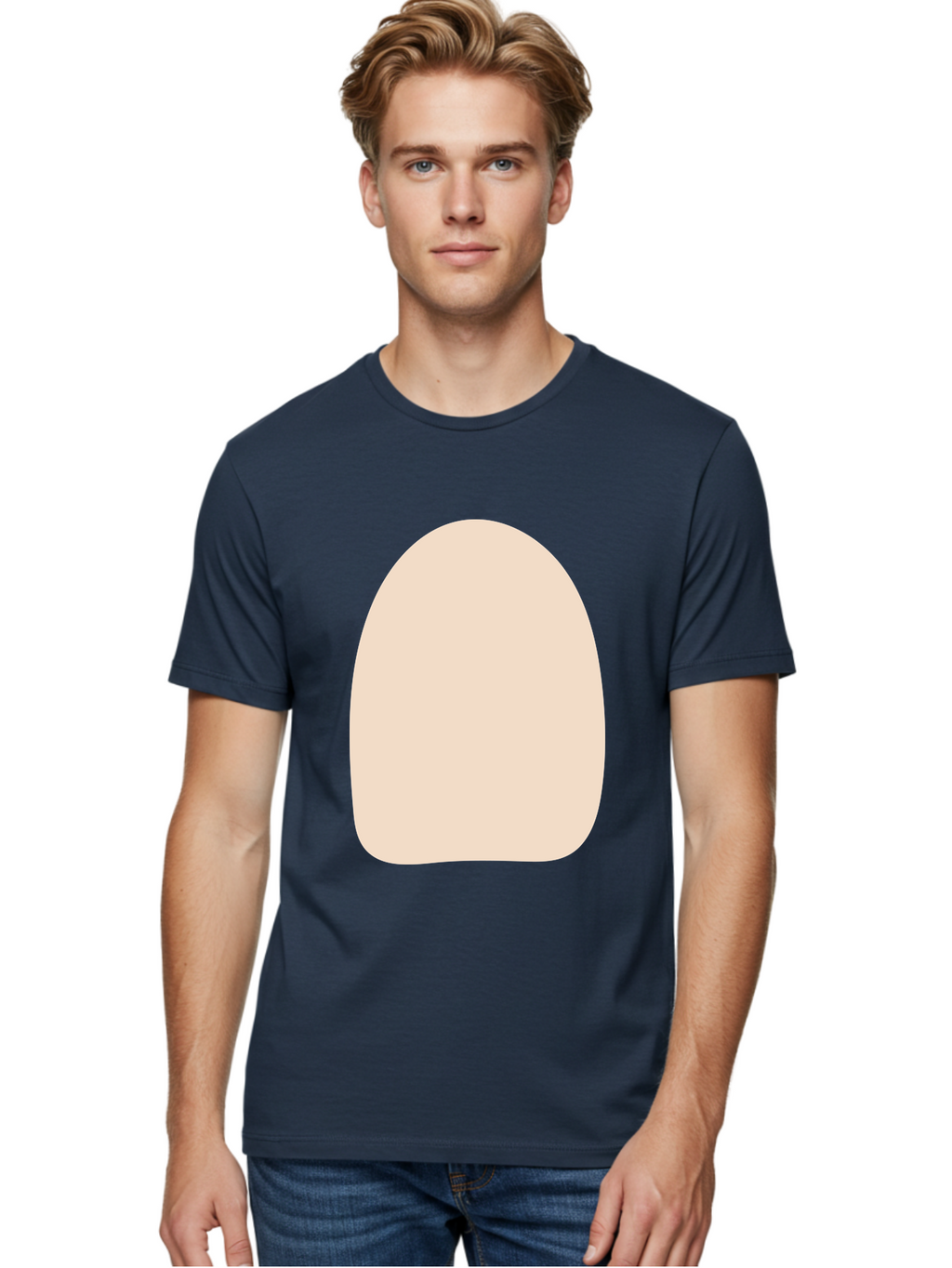 Oval-Shape Men'S Graphic Tee, 100% Cotton, Comfortable Casual Summer Wear, Machine Washable, Beige Shape, Rounded Edges, Minimalist Design, Simple Graphic, Abstract Shape, Soft Color, Clean Lines, Modern Aesthetic Aae039