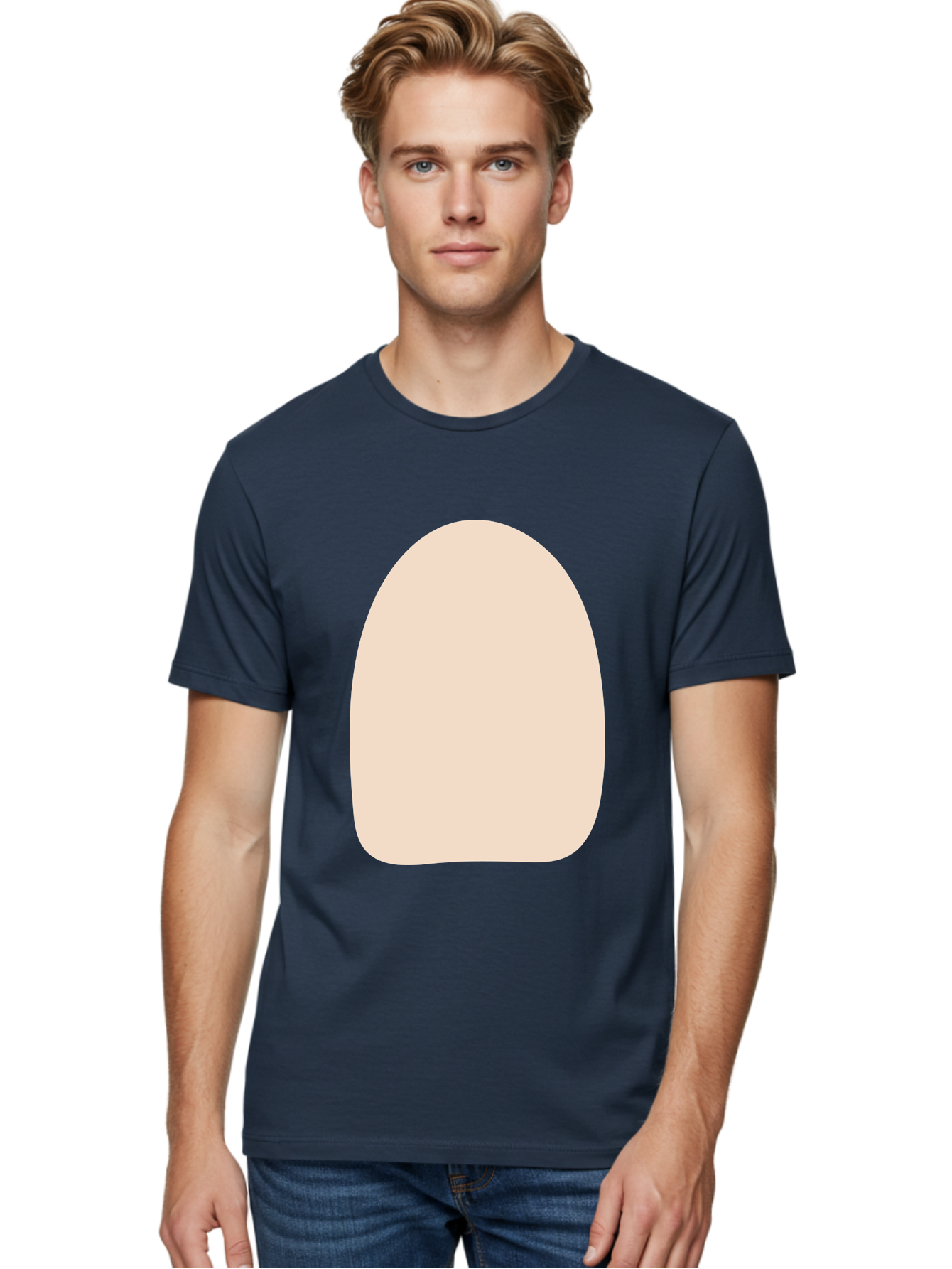 Oval-Shape Men'S Graphic Tee, 100% Cotton, Comfortable Casual Summer Wear, Machine Washable, Beige Shape, Rounded Edges, Minimalist Design, Simple Graphic, Abstract Shape, Soft Color, Clean Lines, Modern Aesthetic Aae039