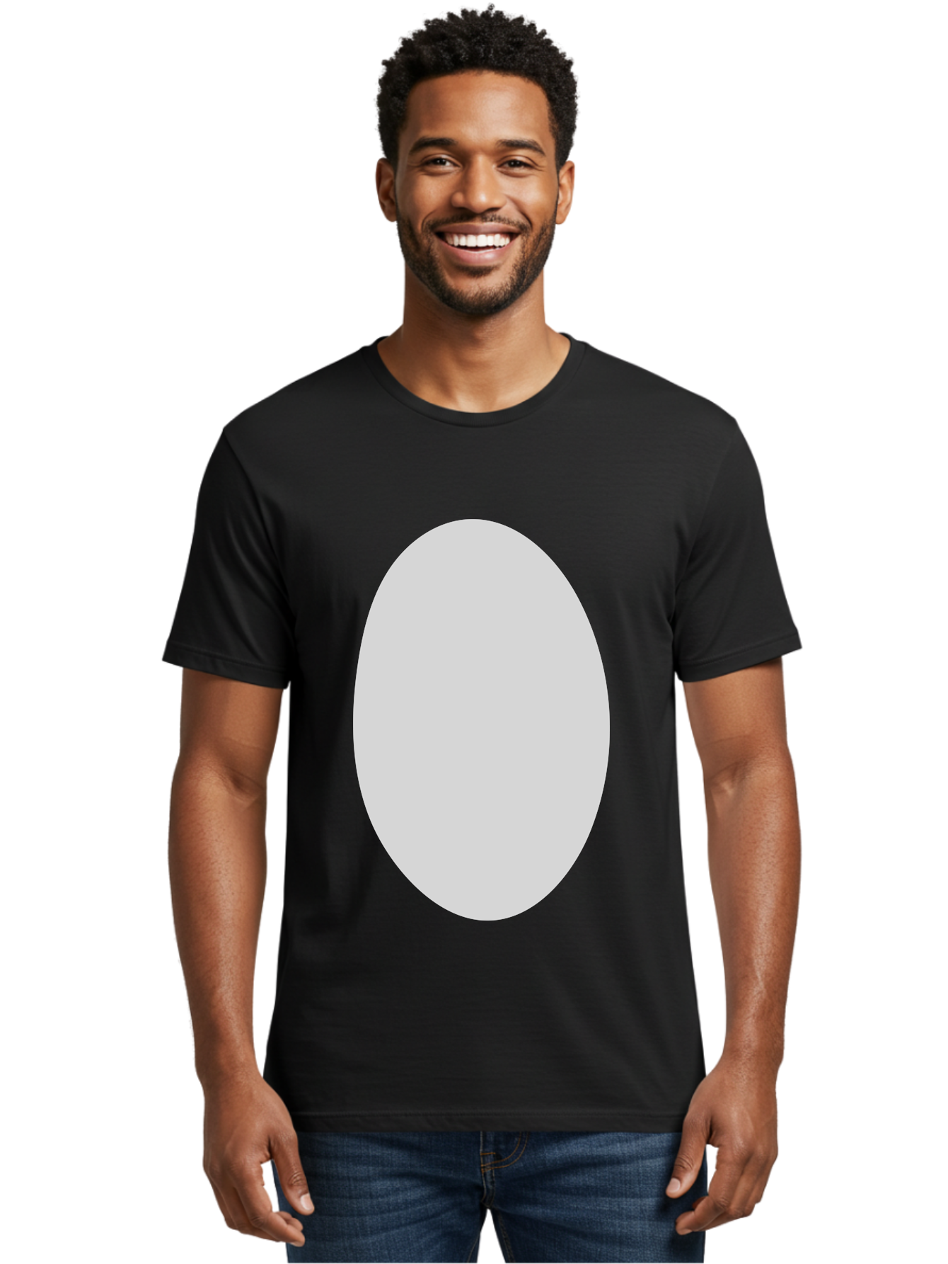 Oval Men'S Graphic Tee, 100% Cotton, Comfortable Casual Summer Wear, Machine Washable, White Oval Shape, Simple Design, Minimalist Art, Geometric Figure, Abstract Element, Clean Lines, Modern Aesthetic Aae040