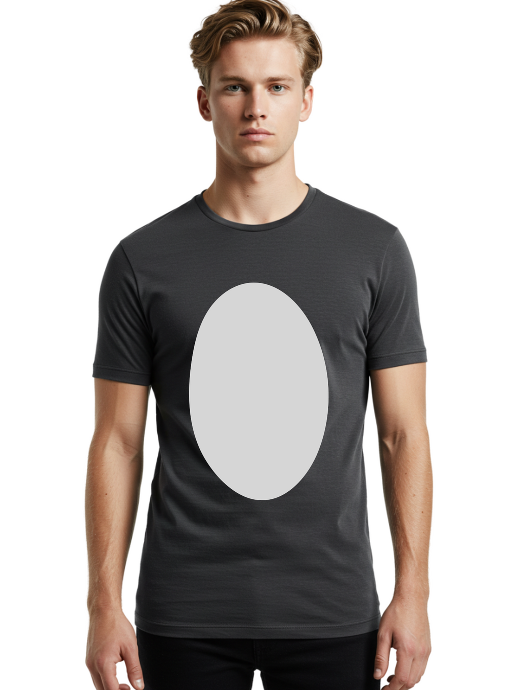 Oval Men'S Graphic Tee, 100% Cotton, Comfortable Casual Summer Wear, Machine Washable, White Oval Shape, Simple Design, Minimalist Art, Geometric Figure, Abstract Element, Clean Lines, Modern Aesthetic Aae040