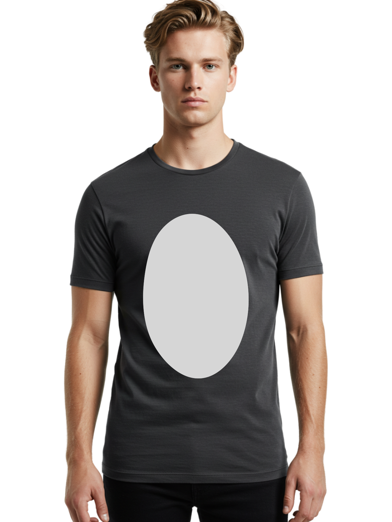 Oval Men'S Graphic Tee, 100% Cotton, Comfortable Casual Summer Wear, Machine Washable, White Oval Shape, Simple Design, Minimalist Art, Geometric Figure, Abstract Element, Clean Lines, Modern Aesthetic Aae040