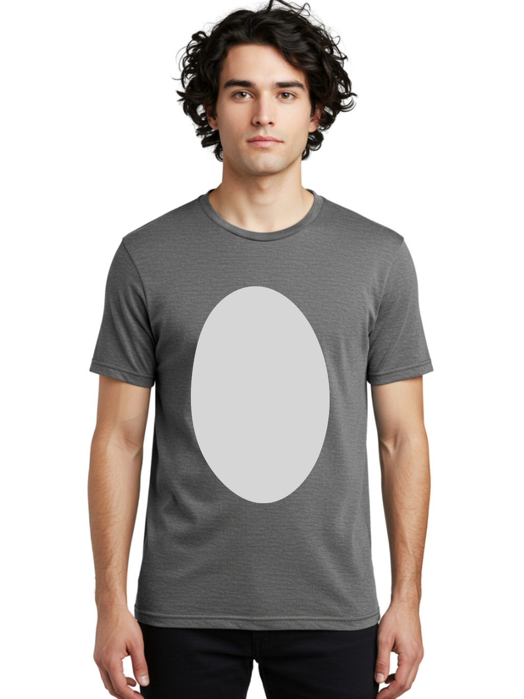 Oval Men'S Graphic Tee, 100% Cotton, Comfortable Casual Summer Wear, Machine Washable, White Oval Shape, Simple Design, Minimalist Art, Geometric Figure, Abstract Element, Clean Lines, Modern Aesthetic Aae040