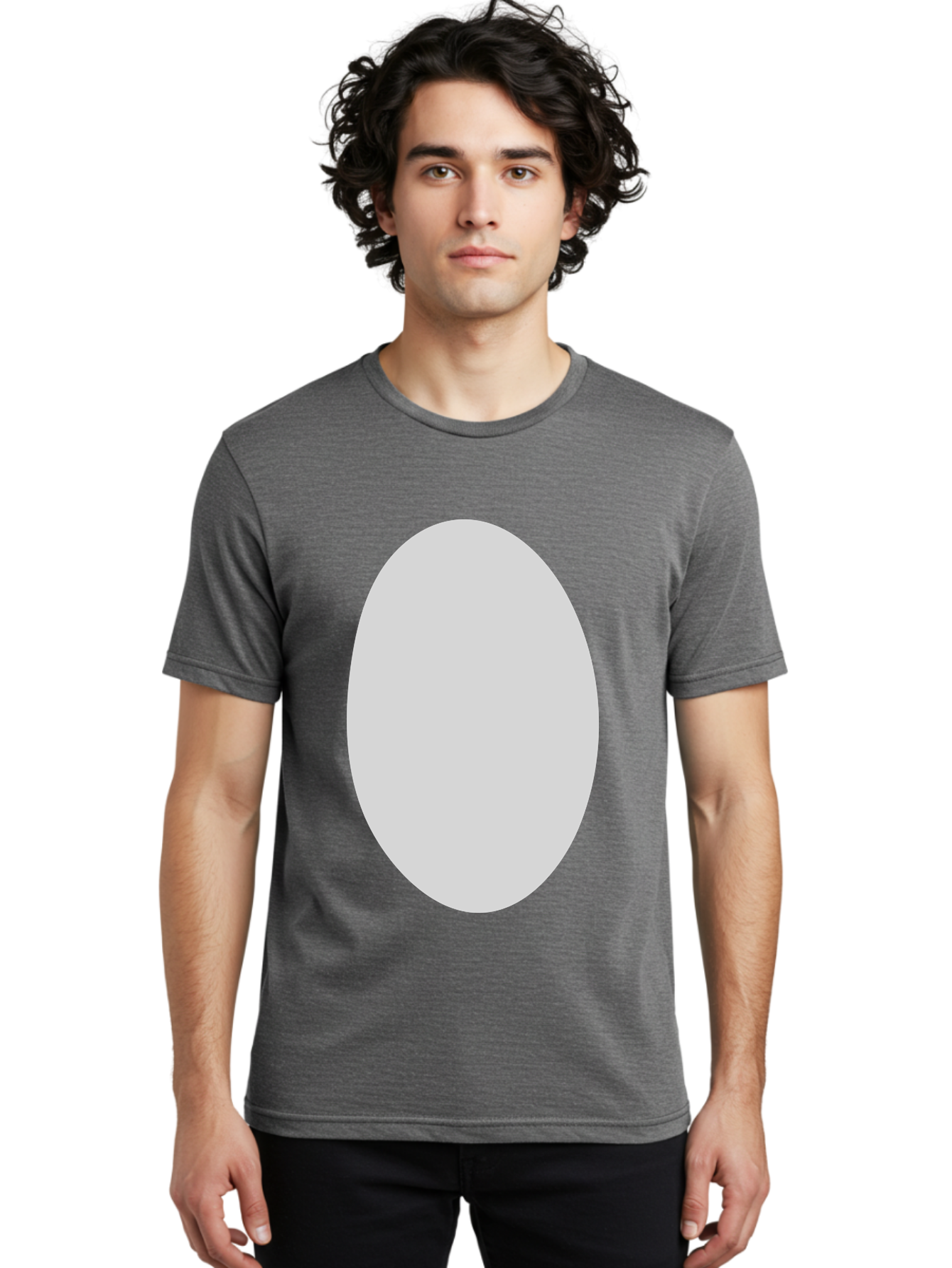 Oval Men'S Graphic Tee, 100% Cotton, Comfortable Casual Summer Wear, Machine Washable, White Oval Shape, Simple Design, Minimalist Art, Geometric Figure, Abstract Element, Clean Lines, Modern Aesthetic Aae040
