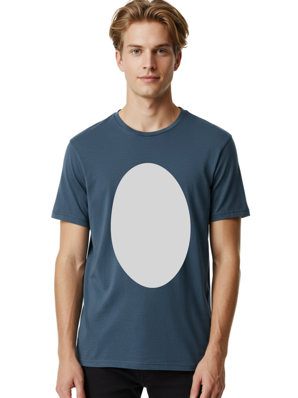 Oval Men'S Graphic Tee, 100% Cotton, Comfortable Casual Summer Wear, Machine Washable, White Oval Shape, Simple Design, Minimalist Art, Geometric Figure, Abstract Element, Clean Lines, Modern Aesthetic Aae040