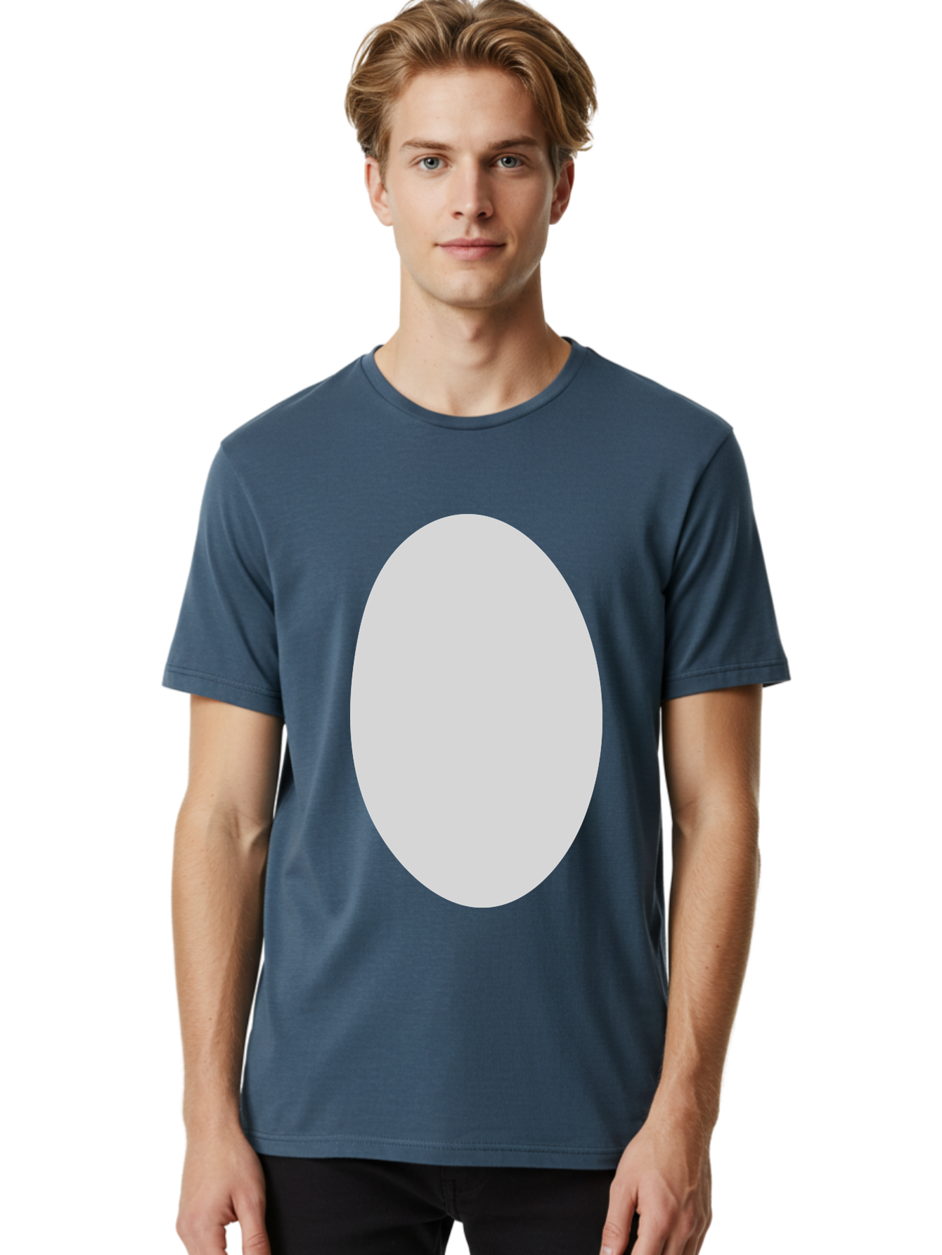 Oval Men'S Graphic Tee, 100% Cotton, Comfortable Casual Summer Wear, Machine Washable, White Oval Shape, Simple Design, Minimalist Art, Geometric Figure, Abstract Element, Clean Lines, Modern Aesthetic Aae040