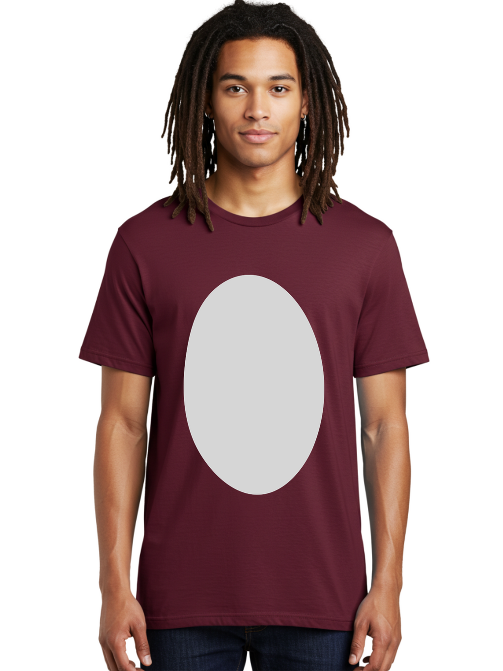 Oval Men'S Graphic Tee, 100% Cotton, Comfortable Casual Summer Wear, Machine Washable, White Oval Shape, Simple Design, Minimalist Art, Geometric Figure, Abstract Element, Clean Lines, Modern Aesthetic Aae040