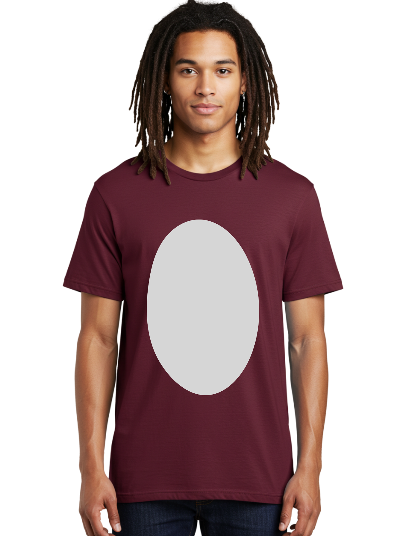 Oval Men'S Graphic Tee, 100% Cotton, Comfortable Casual Summer Wear, Machine Washable, White Oval Shape, Simple Design, Minimalist Art, Geometric Figure, Abstract Element, Clean Lines, Modern Aesthetic Aae040