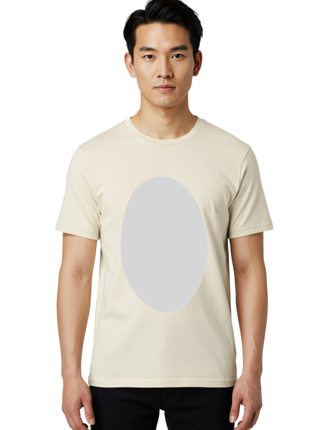 Oval Men'S Graphic Tee, 100% Cotton, Comfortable Casual Summer Wear, Machine Washable, White Oval Shape, Simple Design, Minimalist Art, Geometric Figure, Abstract Element, Clean Lines, Modern Aesthetic Aae040