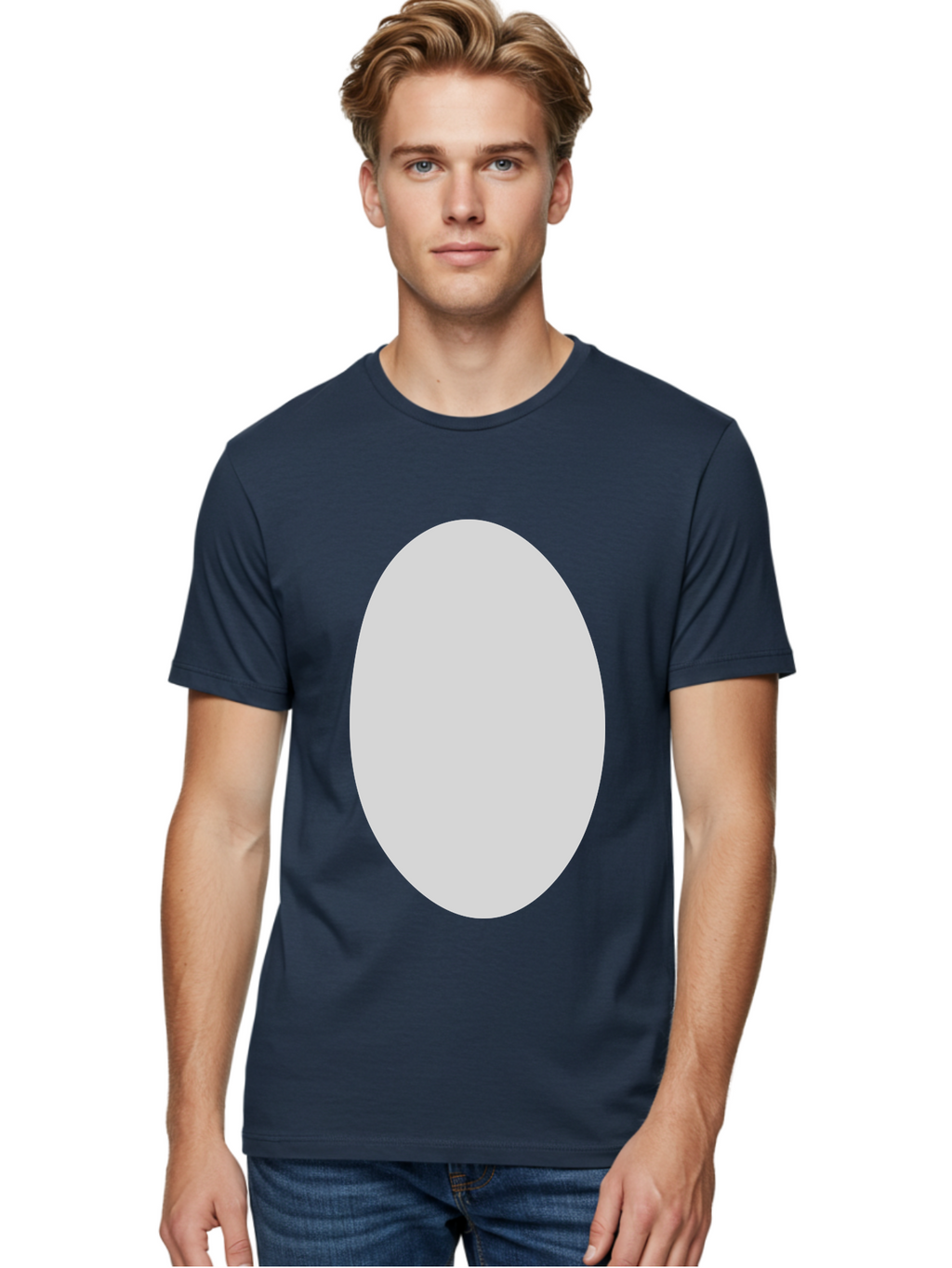 Oval Men'S Graphic Tee, 100% Cotton, Comfortable Casual Summer Wear, Machine Washable, White Oval Shape, Simple Design, Minimalist Art, Geometric Figure, Abstract Element, Clean Lines, Modern Aesthetic Aae040