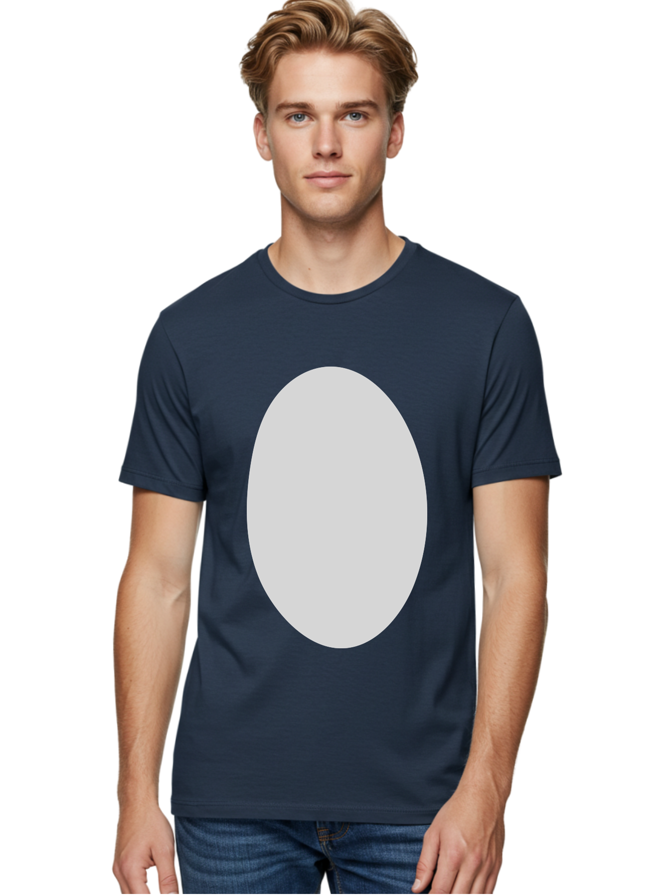 Oval Men'S Graphic Tee, 100% Cotton, Comfortable Casual Summer Wear, Machine Washable, White Oval Shape, Simple Design, Minimalist Art, Geometric Figure, Abstract Element, Clean Lines, Modern Aesthetic Aae040