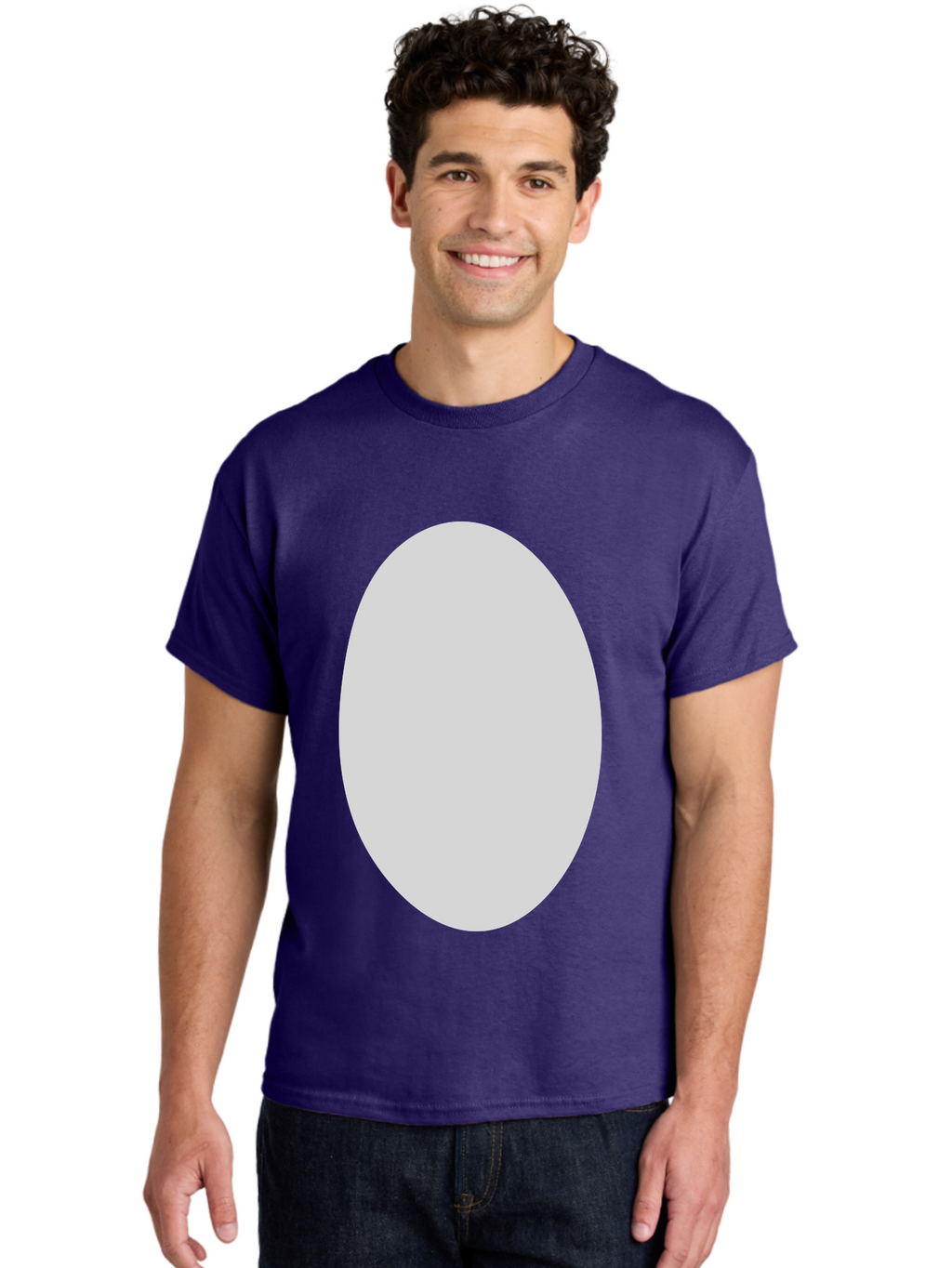Oval Men'S Graphic Tee, 100% Cotton, Comfortable Casual Summer Wear, Machine Washable, White Oval Shape, Simple Design, Minimalist Art, Geometric Figure, Abstract Element, Clean Lines, Modern Aesthetic Aae040
