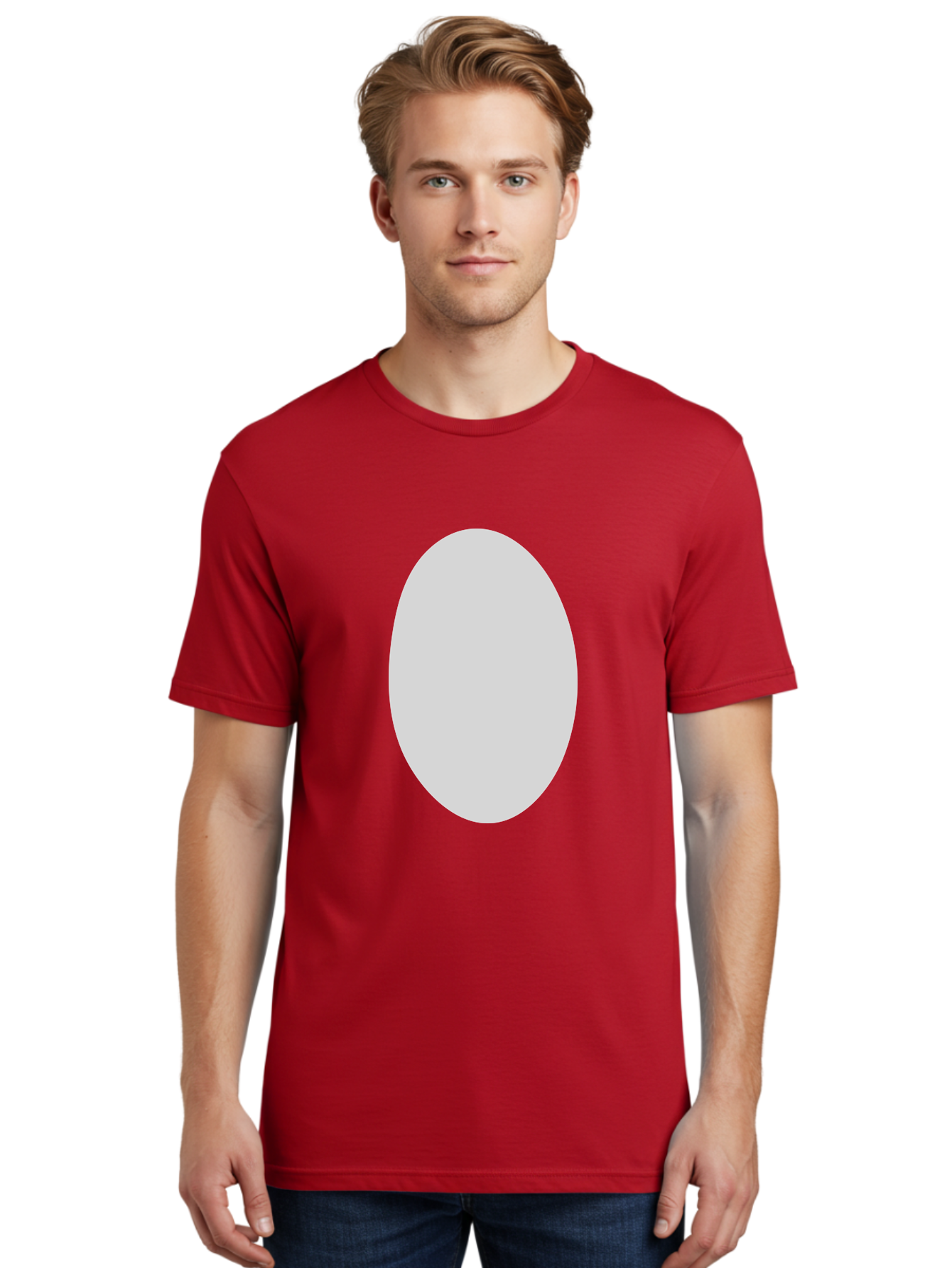Oval Men'S Graphic Tee, 100% Cotton, Comfortable Casual Summer Wear, Machine Washable, White Oval Shape, Simple Design, Minimalist Art, Geometric Figure, Abstract Element, Clean Lines, Modern Aesthetic Aae040