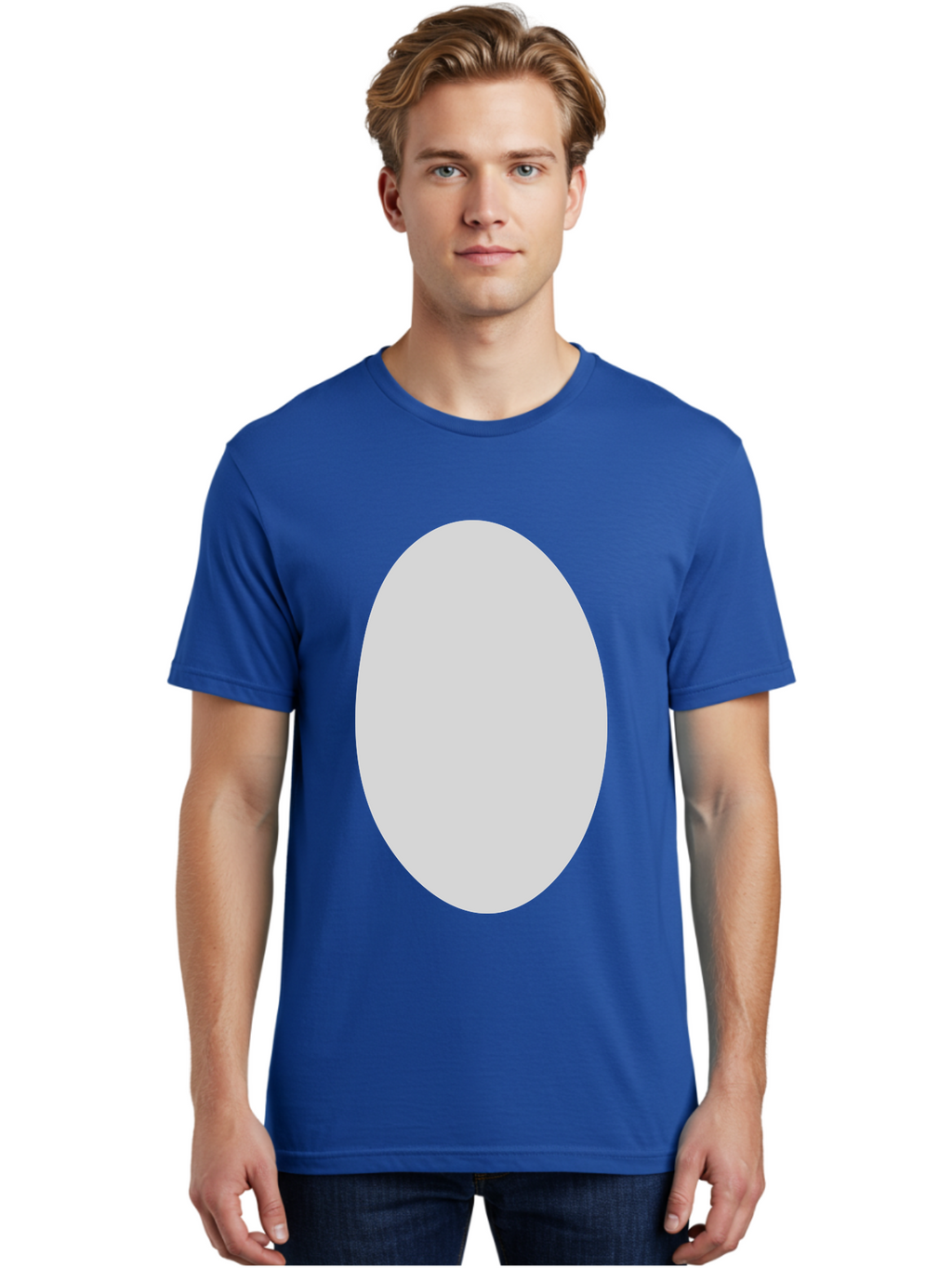 Oval Men'S Graphic Tee, 100% Cotton, Comfortable Casual Summer Wear, Machine Washable, White Oval Shape, Simple Design, Minimalist Art, Geometric Figure, Abstract Element, Clean Lines, Modern Aesthetic Aae040