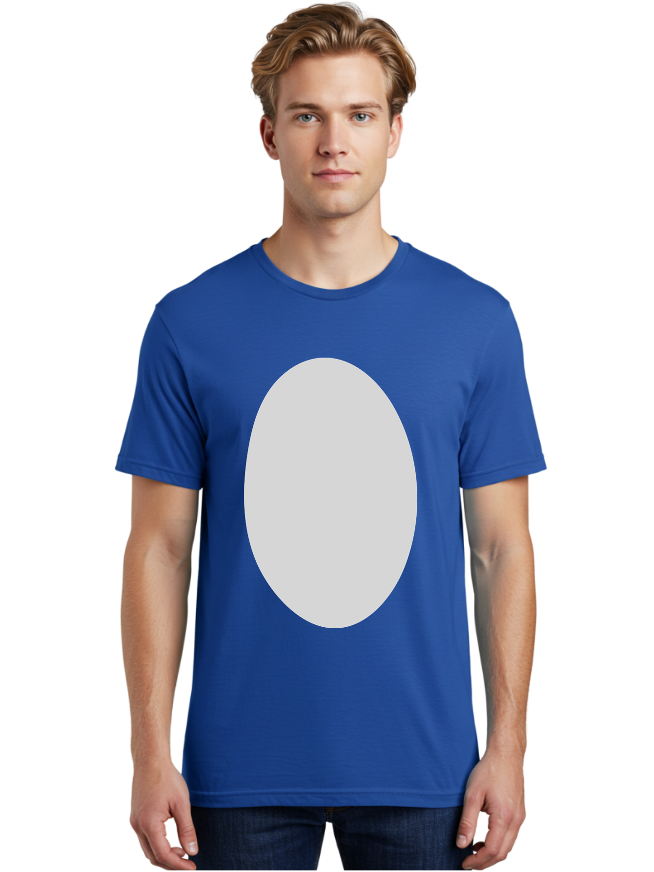 Oval Men'S Graphic Tee, 100% Cotton, Comfortable Casual Summer Wear, Machine Washable, White Oval Shape, Simple Design, Minimalist Art, Geometric Figure, Abstract Element, Clean Lines, Modern Aesthetic Aae040