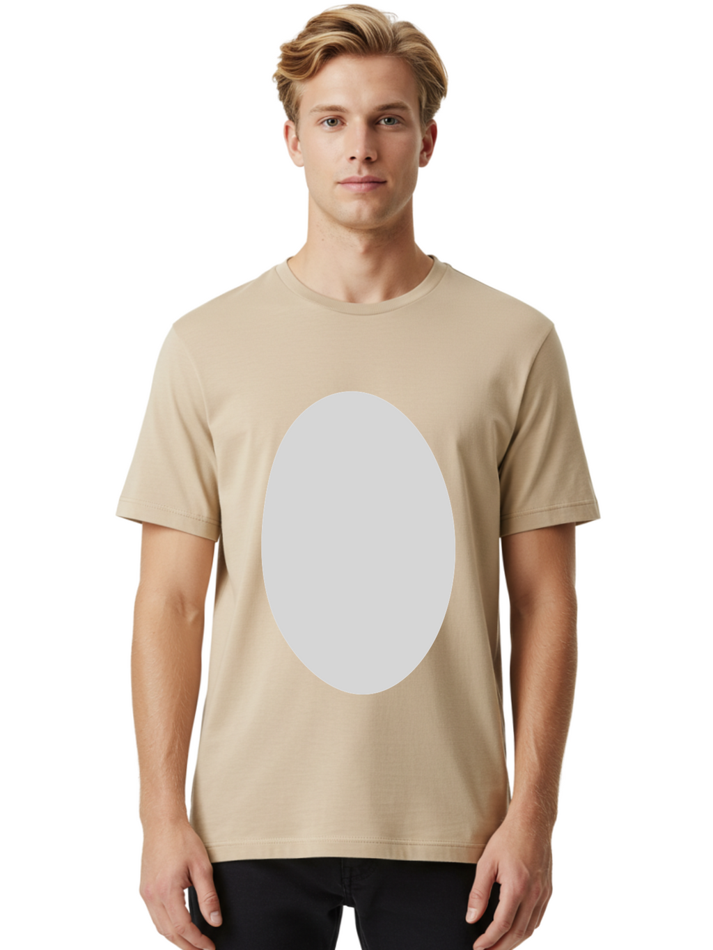 Oval Men'S Graphic Tee, 100% Cotton, Comfortable Casual Summer Wear, Machine Washable, White Oval Shape, Simple Design, Minimalist Art, Geometric Figure, Abstract Element, Clean Lines, Modern Aesthetic Aae040