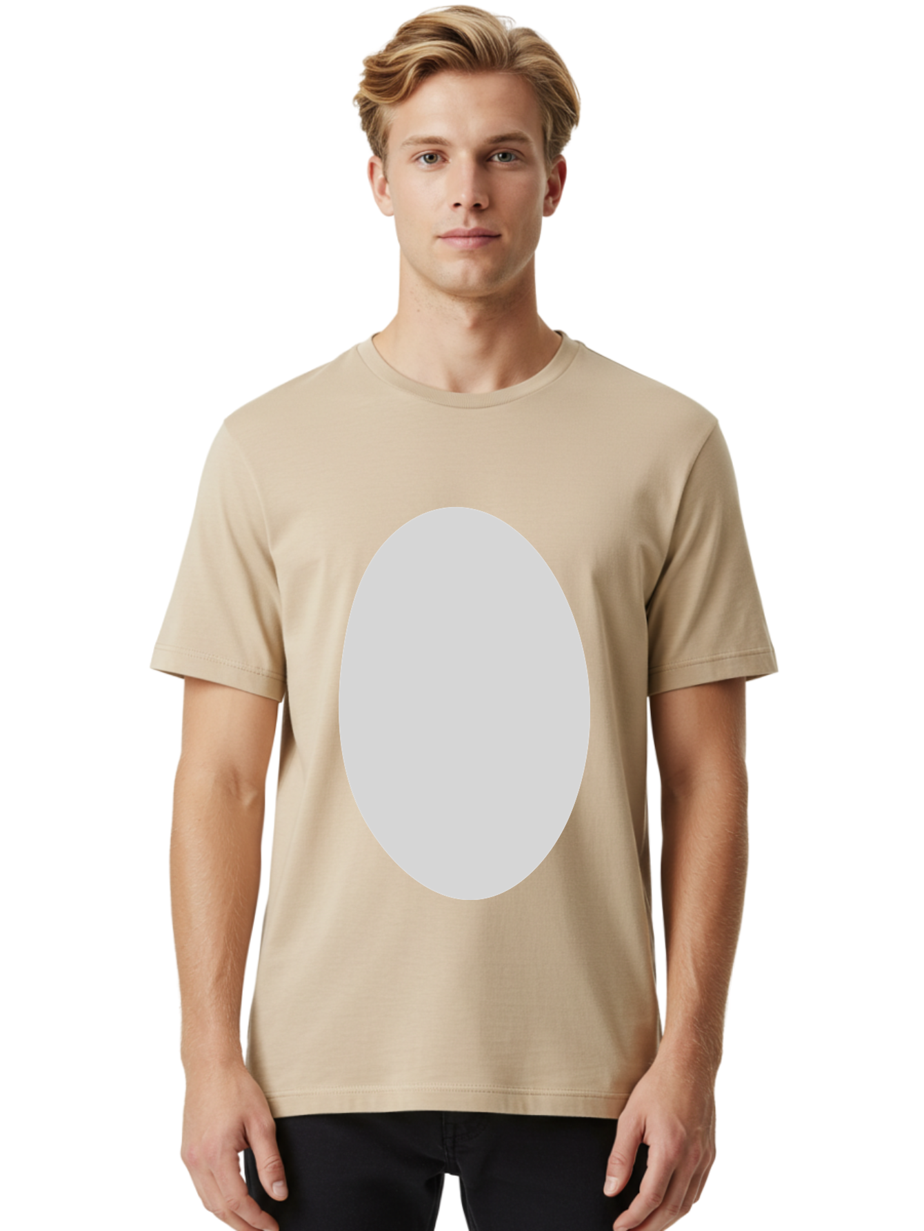 Oval Men'S Graphic Tee, 100% Cotton, Comfortable Casual Summer Wear, Machine Washable, White Oval Shape, Simple Design, Minimalist Art, Geometric Figure, Abstract Element, Clean Lines, Modern Aesthetic Aae040